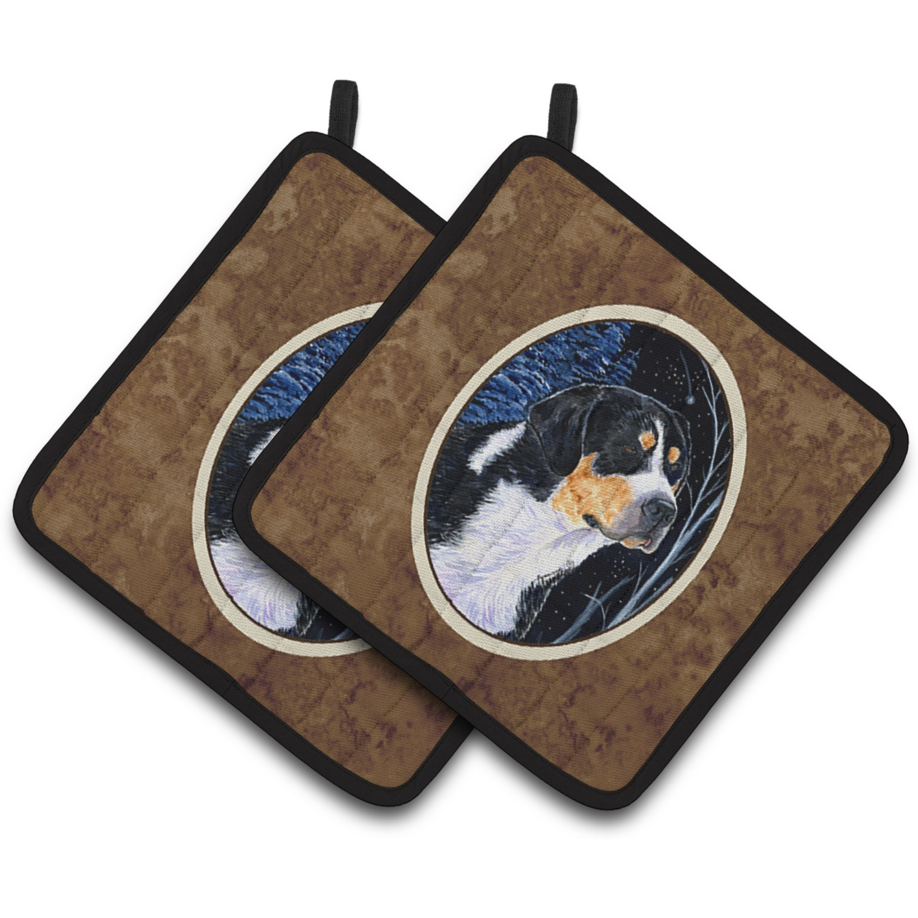 &quotCaroline's Treasures Starry Night Bernese Mountain Dog Pair of Pot Holders SS8393PTHD, 7.5HX7.5W, Multicolor"