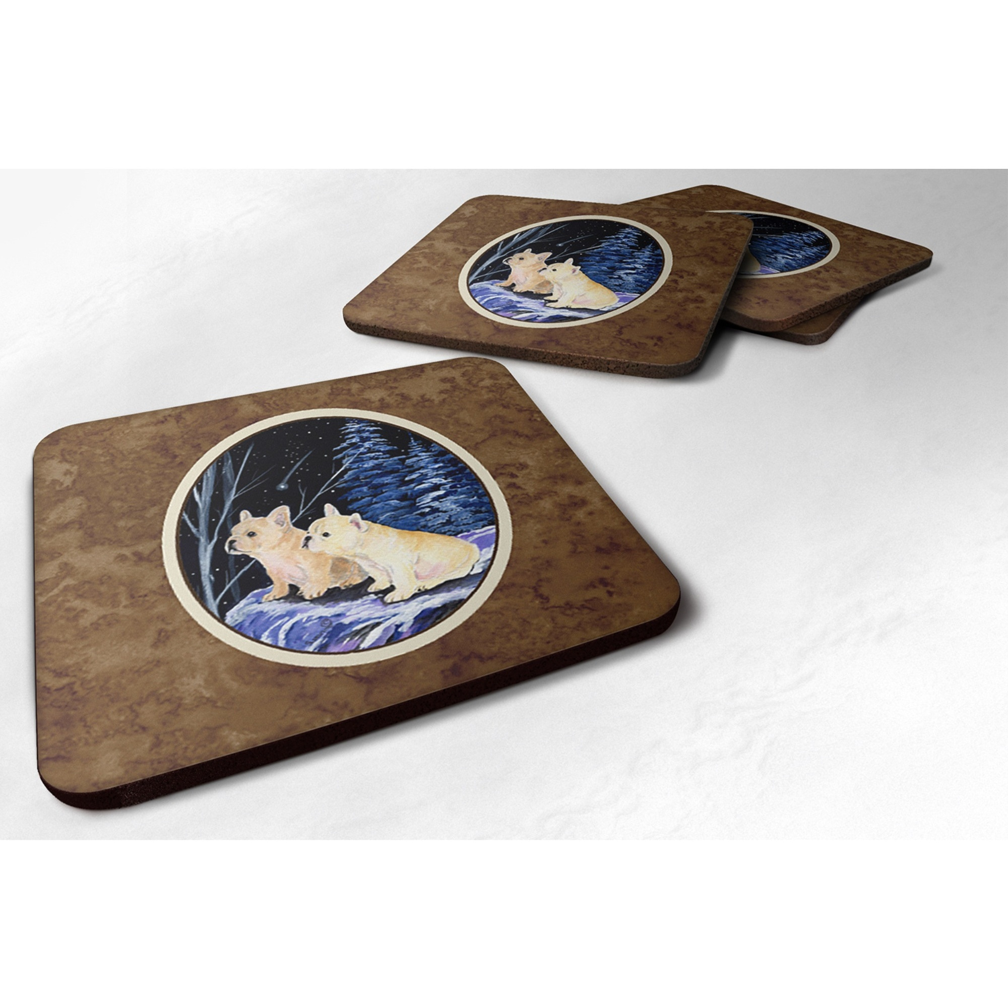&quotCaroline's Treasures SS8395FC Starry Night French Bulldog Foam Coasters Set of 4 (Set of 4), 3.5"" H x 3.5"" W, Multicolor"