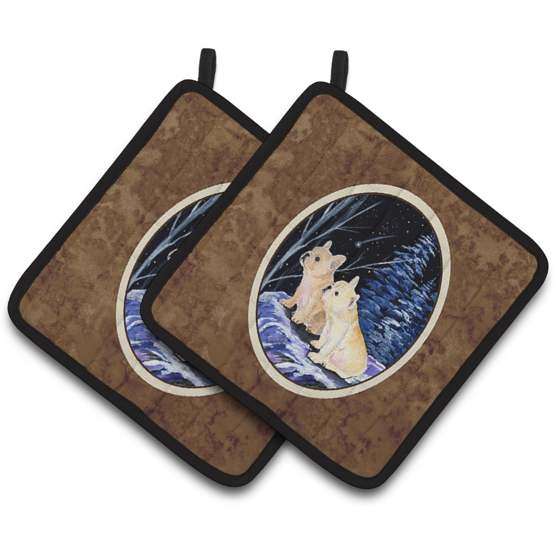 &quotCaroline's Treasures Starry Night French Bulldog Pair of Pot Holders SS8395PTHD, 7.5HX7.5W, Multicolor"