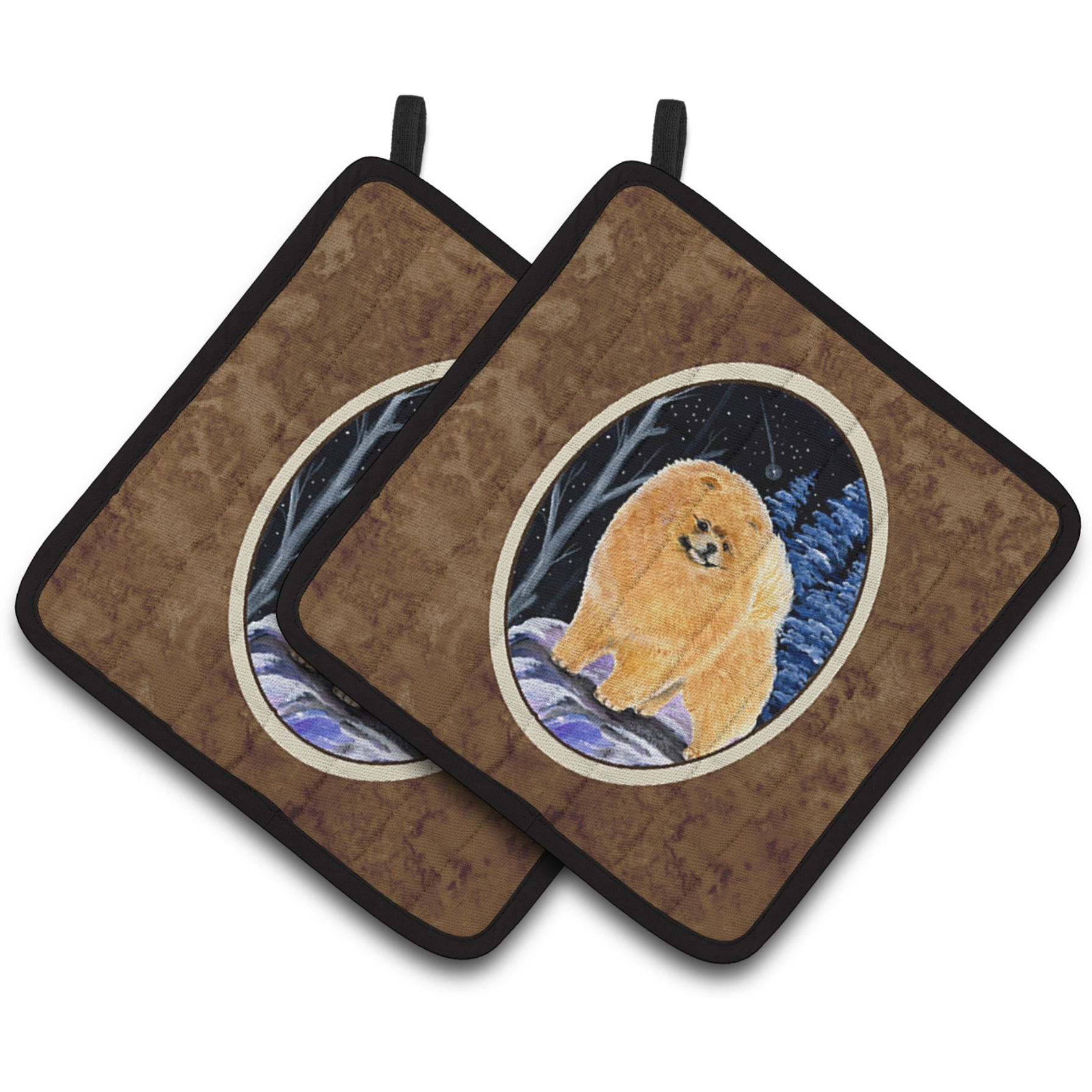 &quotCaroline's Treasures Starry Night Pomeranian Pair of Pot Holders SS8396PTHD, 7.5HX7.5W, Multicolor"