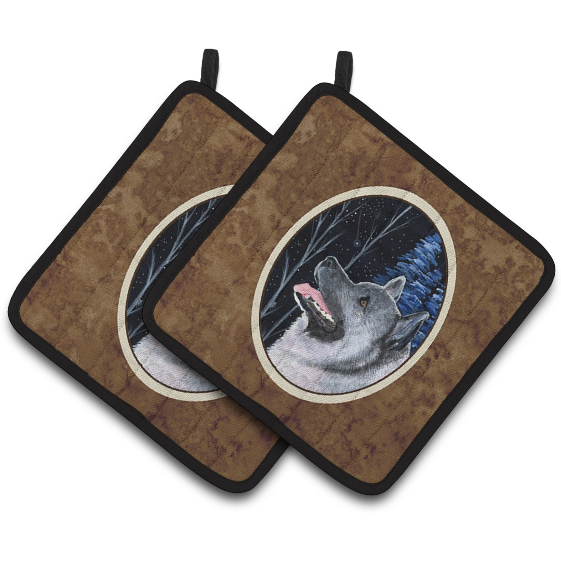 &quotCaroline's Treasures Starry Night Norwegian Elkhound Pair of Pot Holders SS8398PTHD, 7.5HX7.5W, Multicolor"