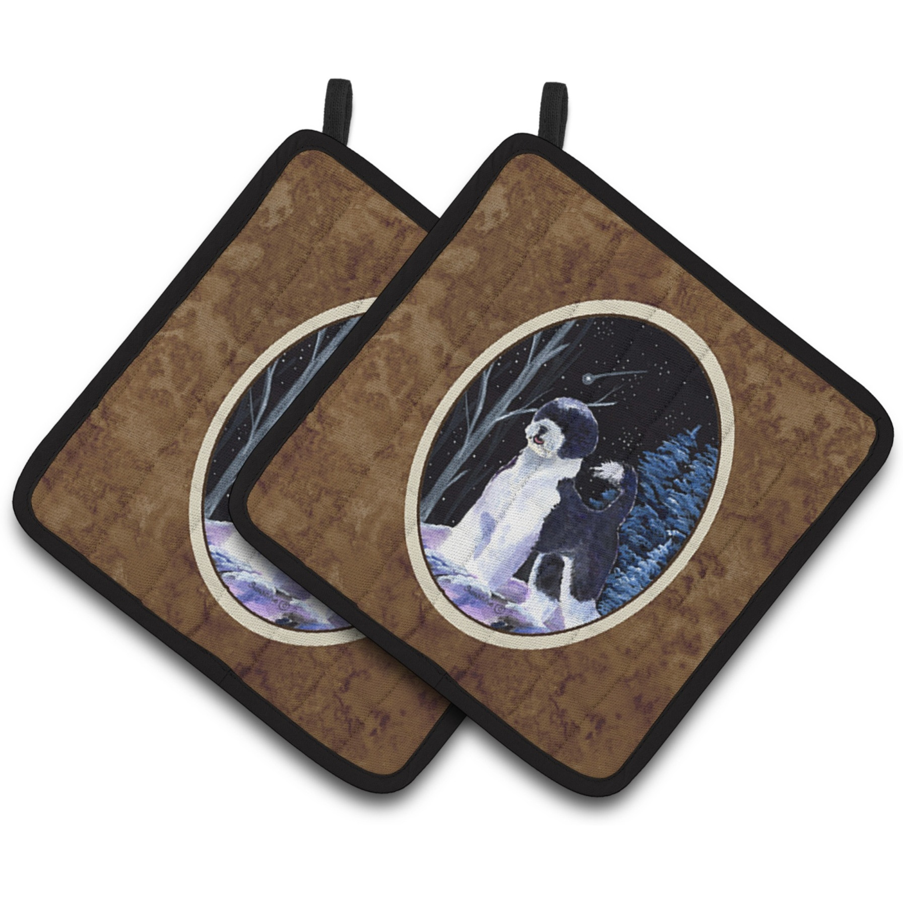 &quotCaroline's Treasures Starry Night Portuguese Water Dog Pair of Pot Holders SS8399PTHD, 7.5HX7.5W, Multicolor"