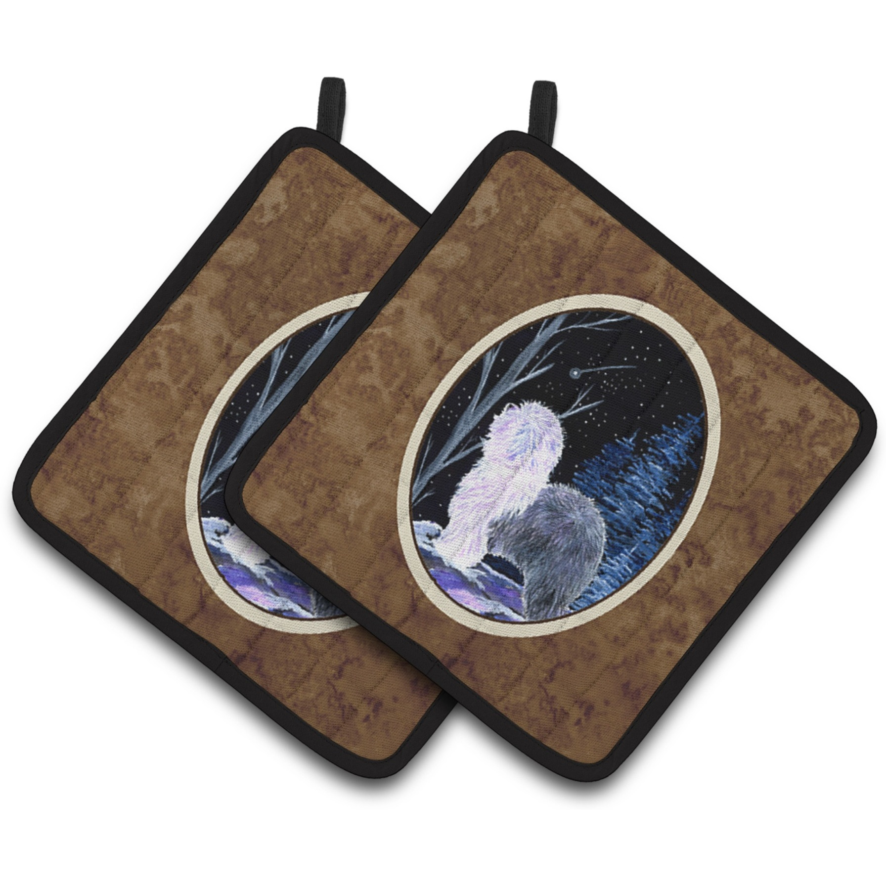 &quotCaroline's Treasures Starry Night Old English Sheepdog Pair of Pot Holders SS8401PTHD, 7.5HX7.5W, Multicolor"