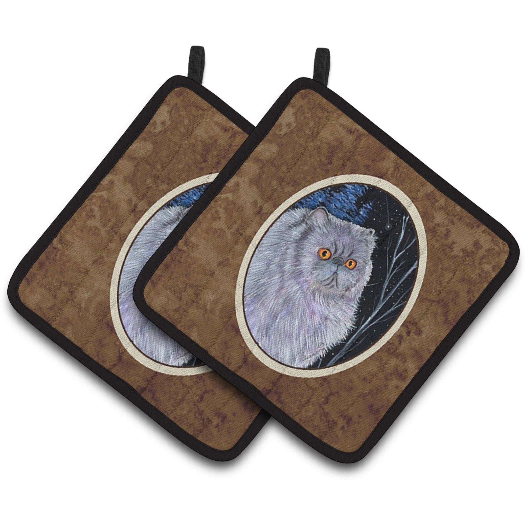 &quotCaroline's Treasures Starry Night Cat - Persian Pair of Pot Holders SS8402PTHD, 7.5HX7.5W, Multicolor"