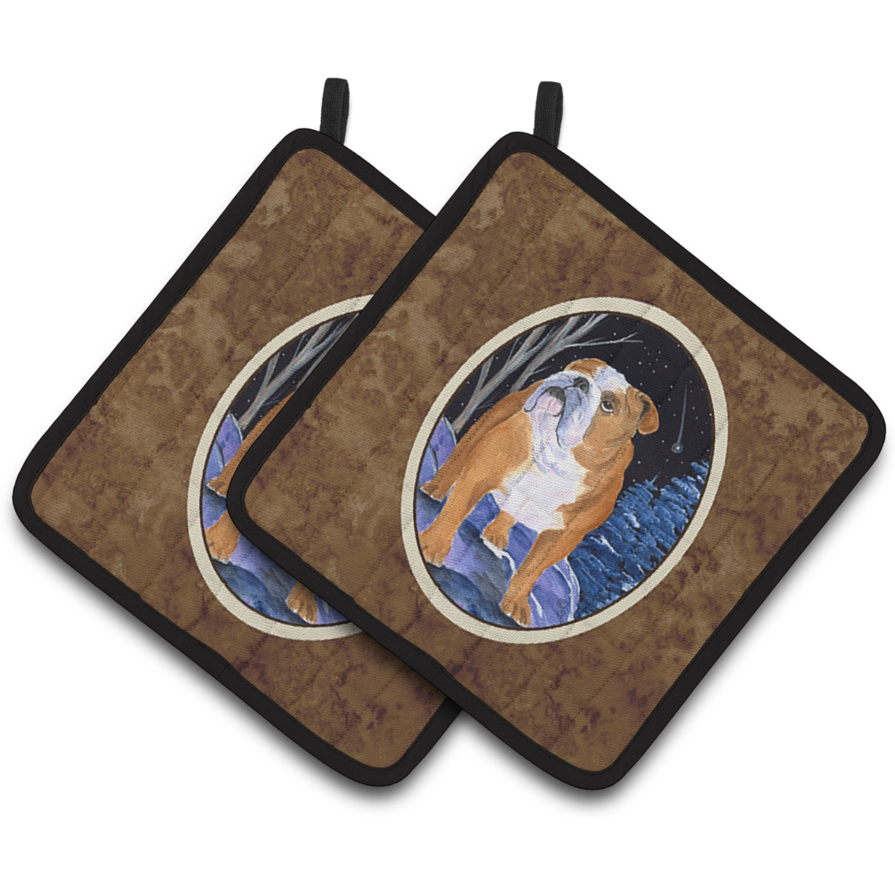 &quotCaroline's Treasures Starry Night English Bulldog Pair of Pot Holders SS8405PTHD, 7.5HX7.5W, Multicolor"