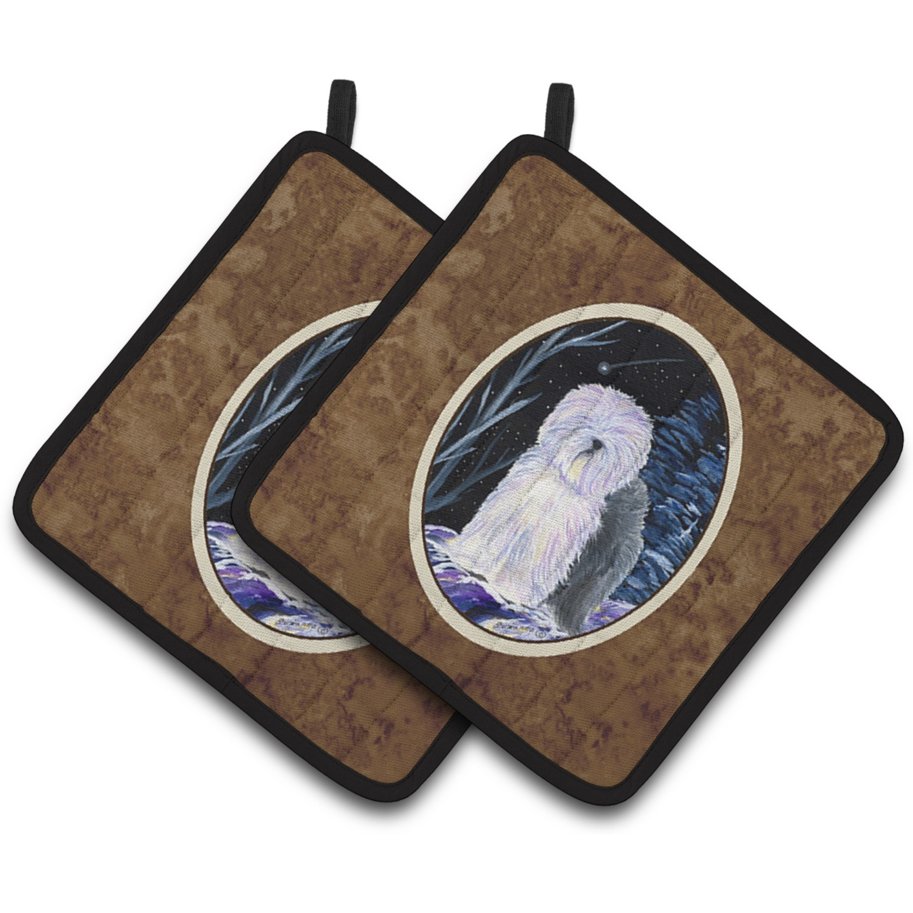 &quotCaroline's Treasures Starry Night Old English Sheepdog Pair of Pot Holders SS8406PTHD, 7.5HX7.5W, Multicolor"