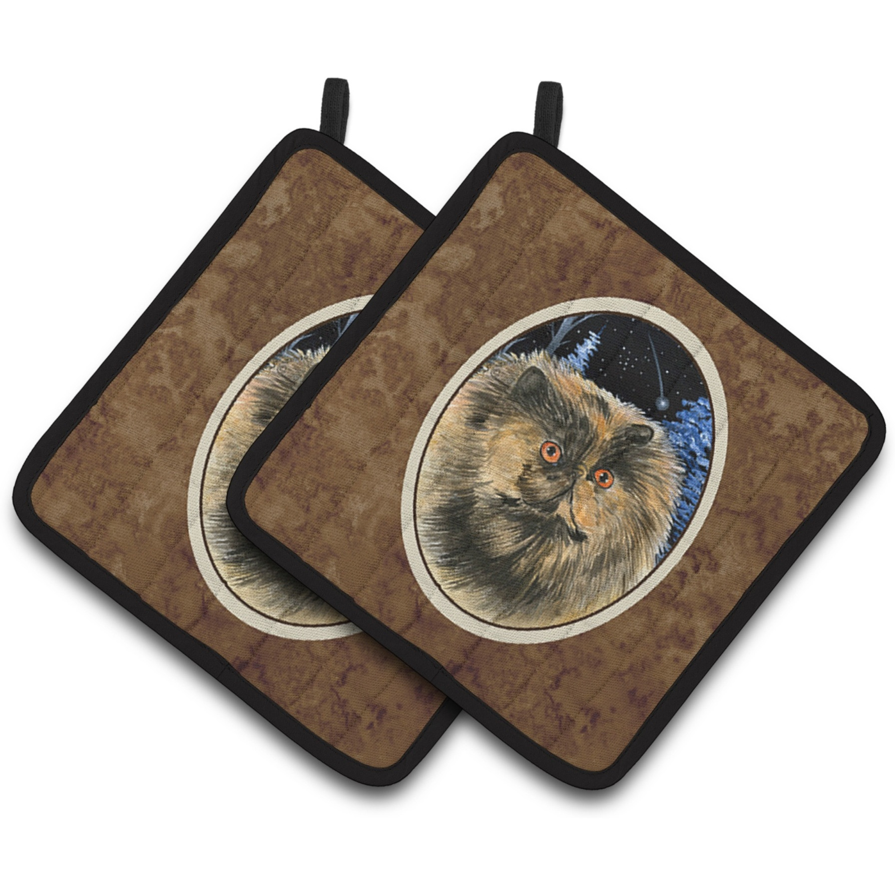 &quotCaroline's Treasures Starry Night Cat - Persian Pair of Pot Holders SS8408PTHD, 7.5HX7.5W, Multicolor"