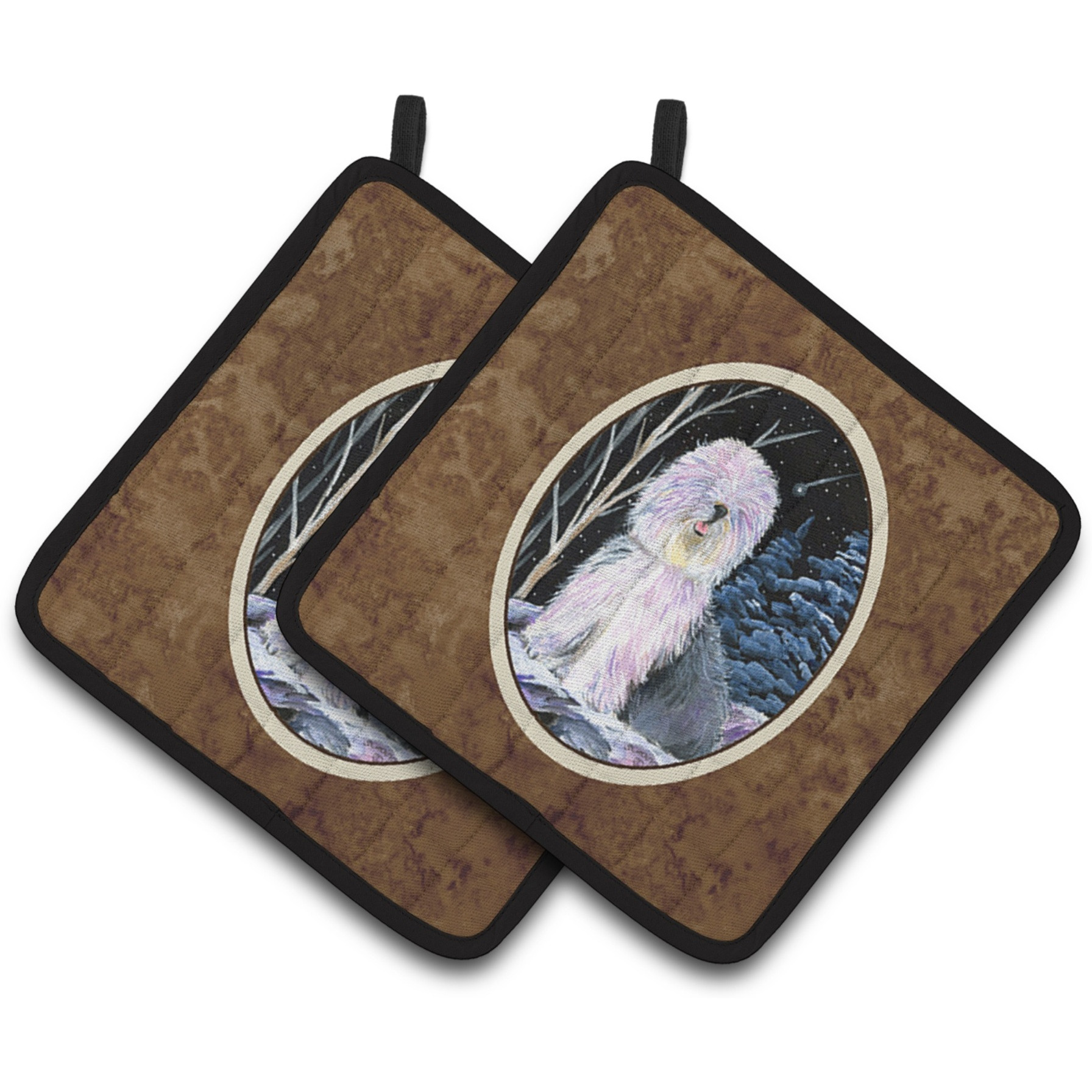 &quotCaroline's Treasures Starry Night Old English Sheepdog Pair of Pot Holders SS8409PTHD, 7.5HX7.5W, Multicolor"