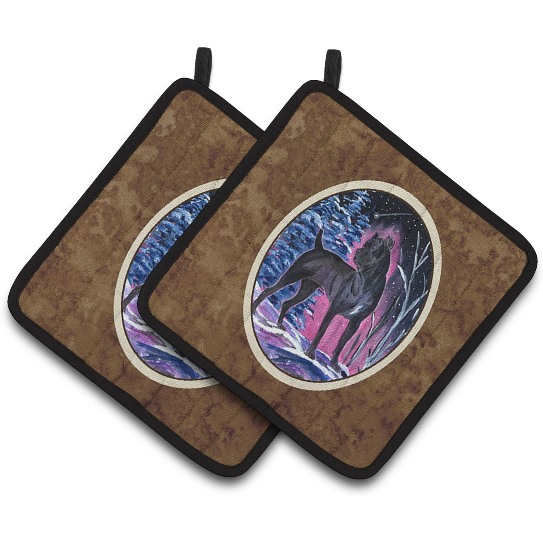 &quotCaroline's Treasures Starry Night Cane Corso Pair of Pot Holders SS8410PTHD, 7.5HX7.5W, Multicolor"