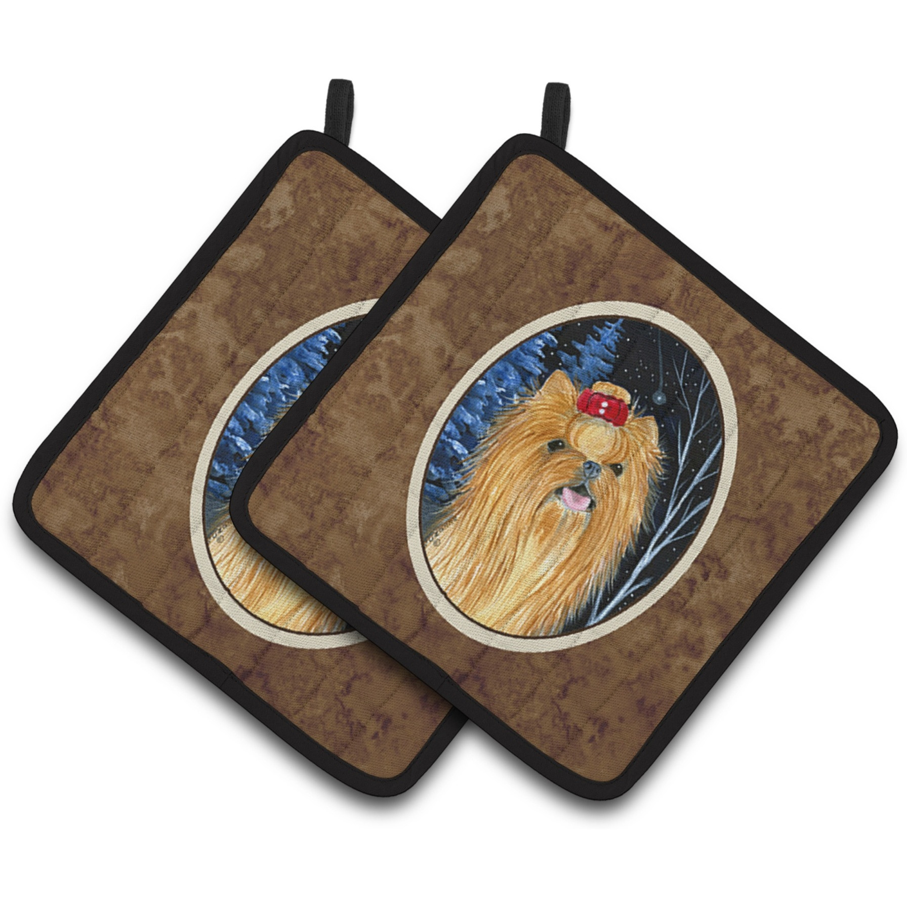 &quotCaroline's Treasures Starry Night Yorkie Pair of Pot Holders SS8413PTHD, 7.5HX7.5W, Multicolor"