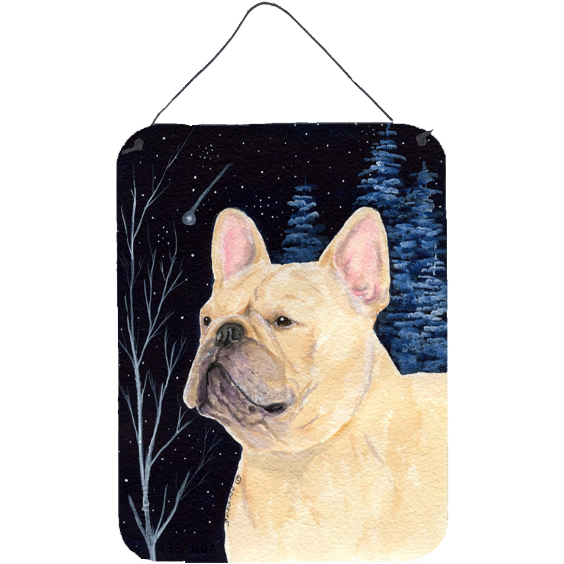 &quotCaroline's Treasures Starry Night French Bulldog Aluminium Metal Door Hanging Prints wall-decor, 16"" x 12"", Multicolor"