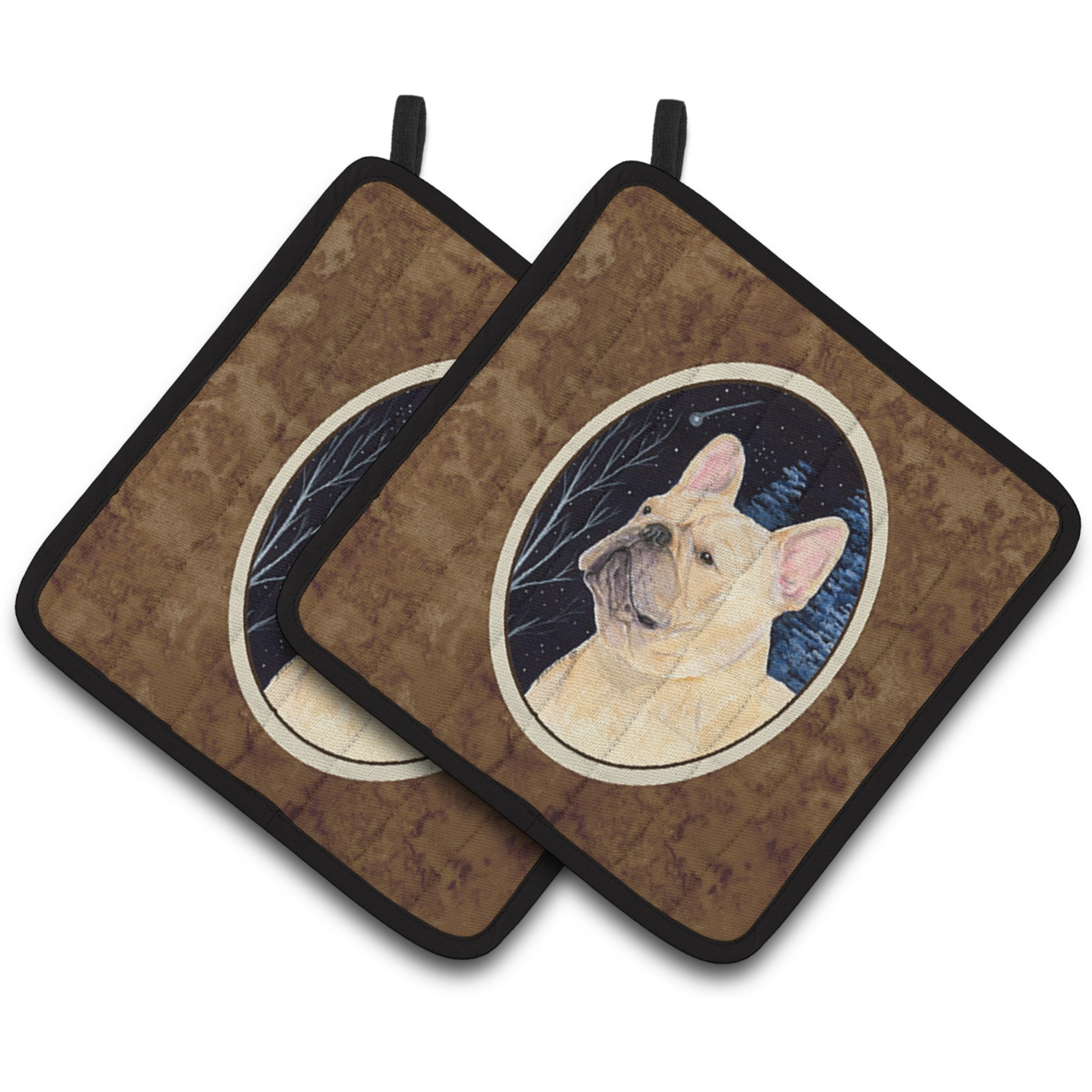 &quotCaroline's Treasures Starry Night French Bulldog Pair of Pot Holders SS8441PTHD, 7.5HX7.5W, Multicolor"