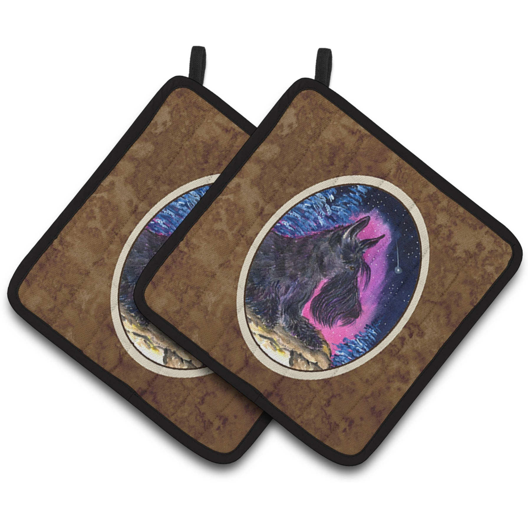 &quotCaroline's Treasures Starry Night Scottish Terrier Pair of Pot Holders SS8442PTHD, 7.5HX7.5W, Multicolor"