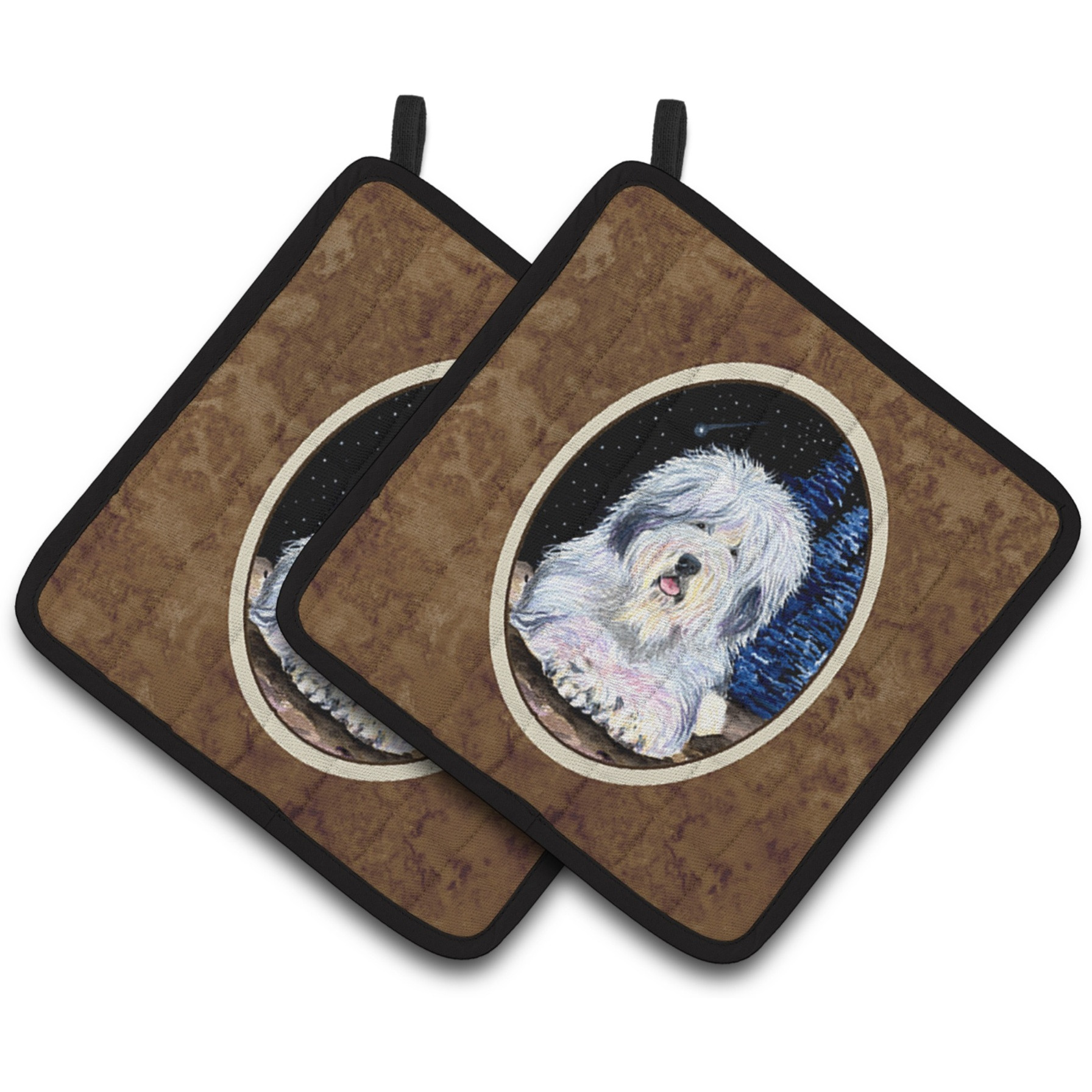 &quotCaroline's Treasures Starry Night Old English Sheepdog Pair of Pot Holders SS8443PTHD, 7.5HX7.5W, Multicolor"