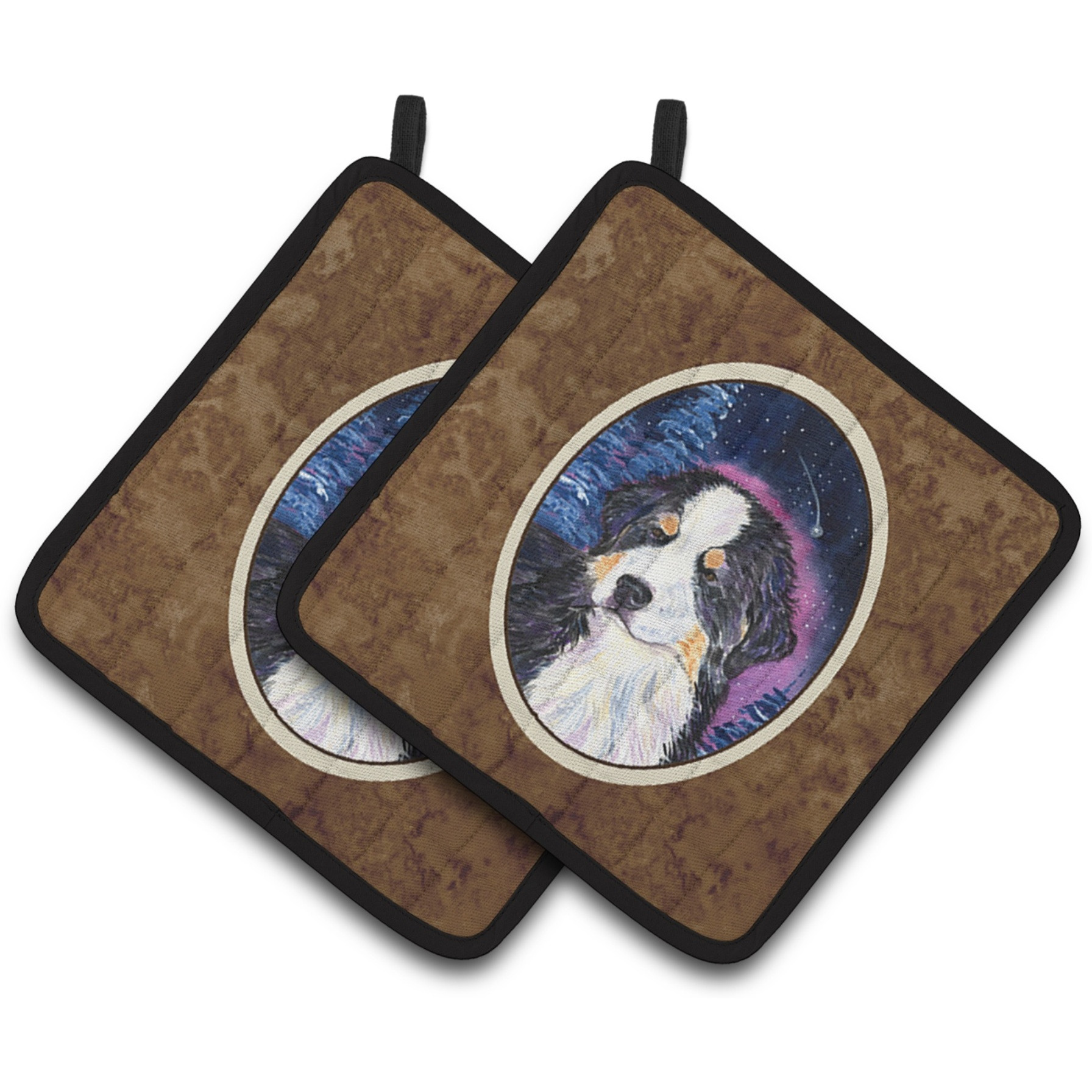 &quotCaroline's Treasures Starry Night Bernese Mountain Dog Pair of Pot Holders SS8446PTHD, 7.5HX7.5W, Multicolor"