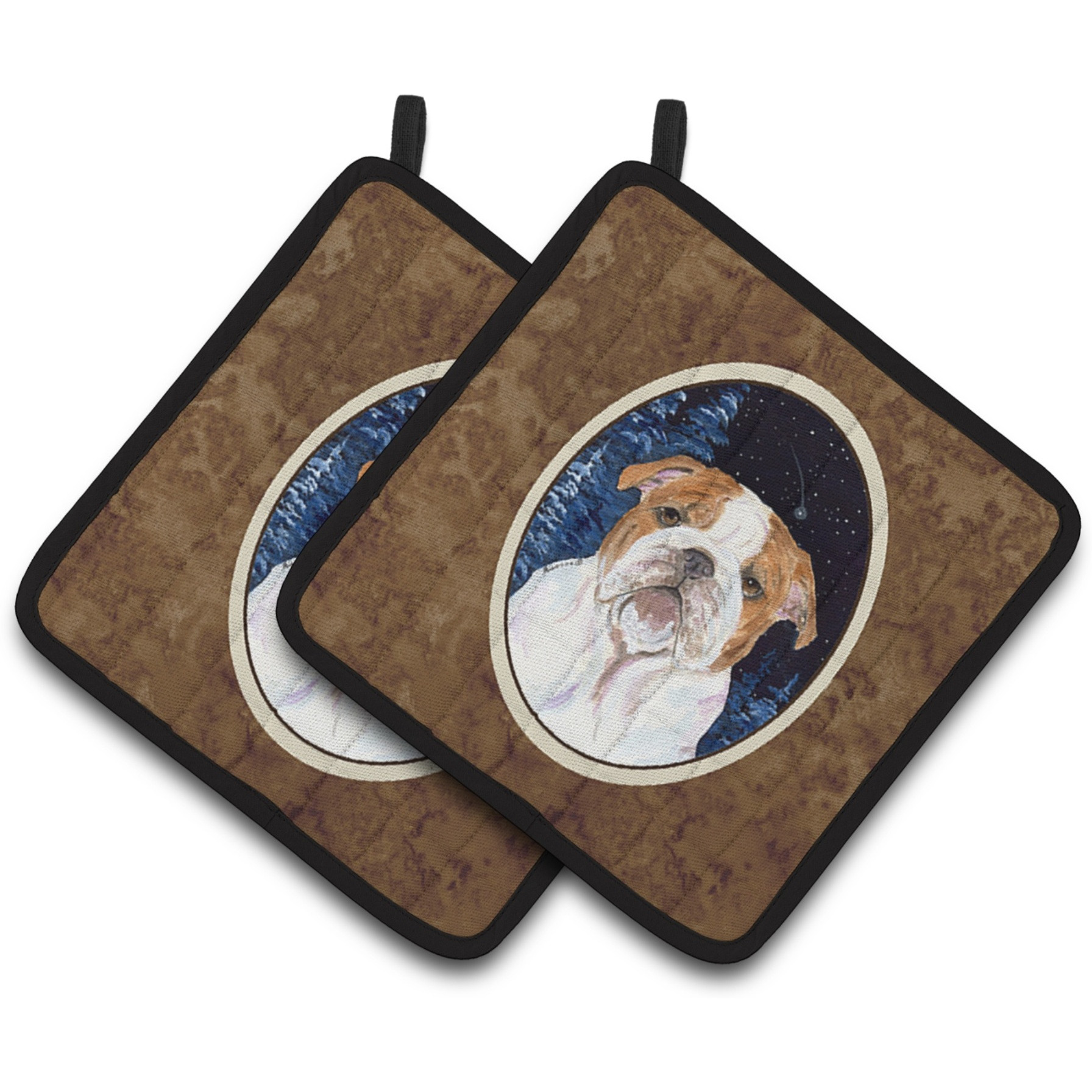 &quotCaroline's Treasures Starry Night English Bulldog Pair of Pot Holders SS8447PTHD, 7.5HX7.5W, Multicolor"