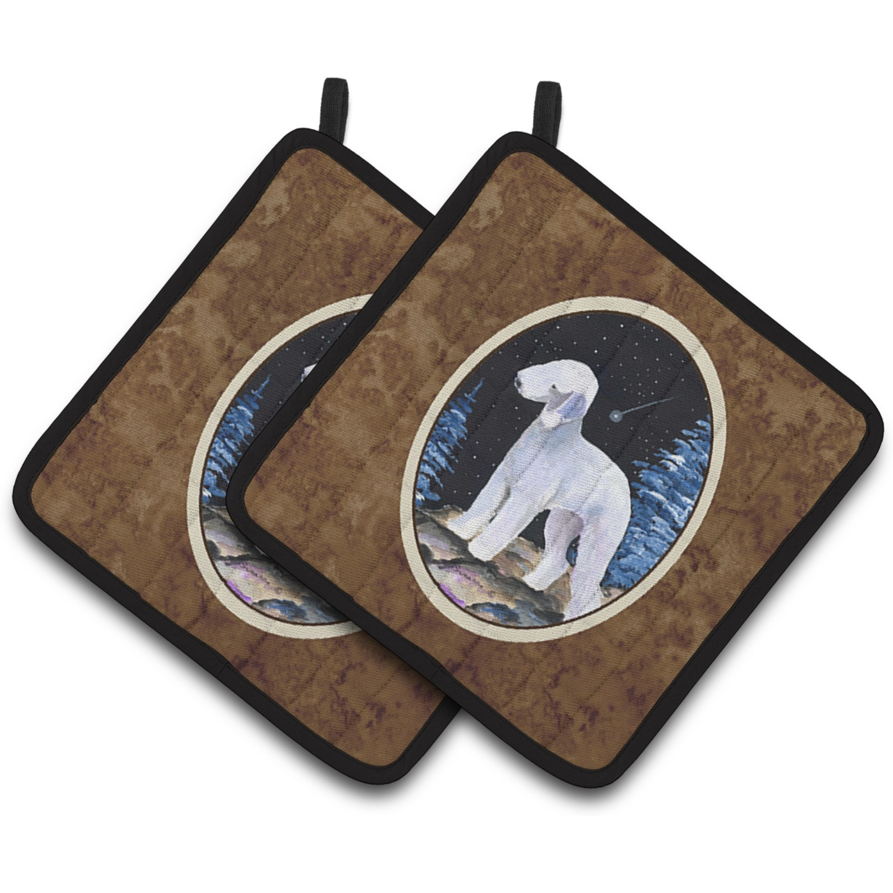 &quotCaroline's Treasures Starry Night Bedlington Terrier Pair of Pot Holders SS8455PTHD, 7.5HX7.5W, Multicolor"