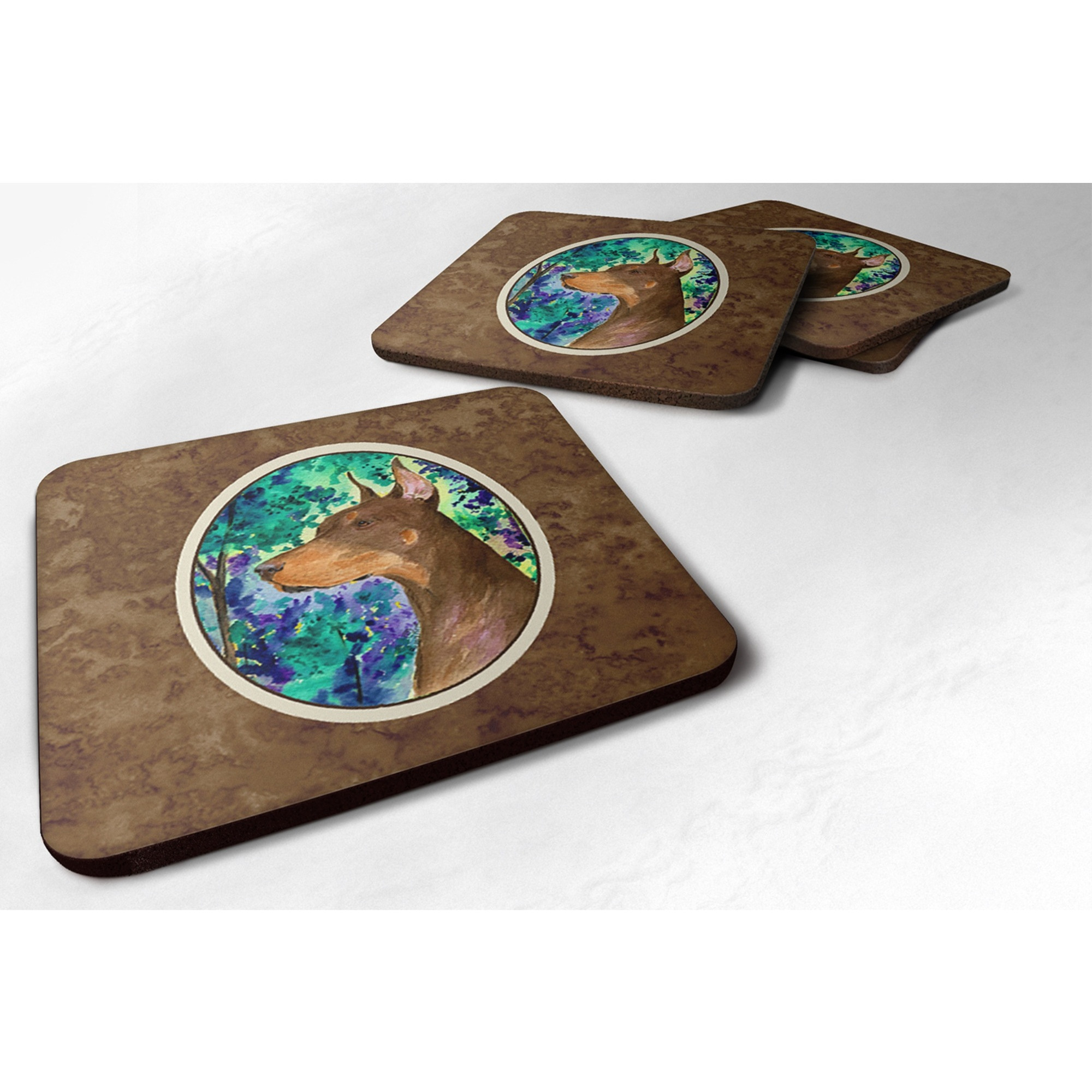 &quotCaroline's Treasures SS8457FC Doberman Foam Coasters (Set of 4), 3.5"" H x 3.5"" W, Multicolor"