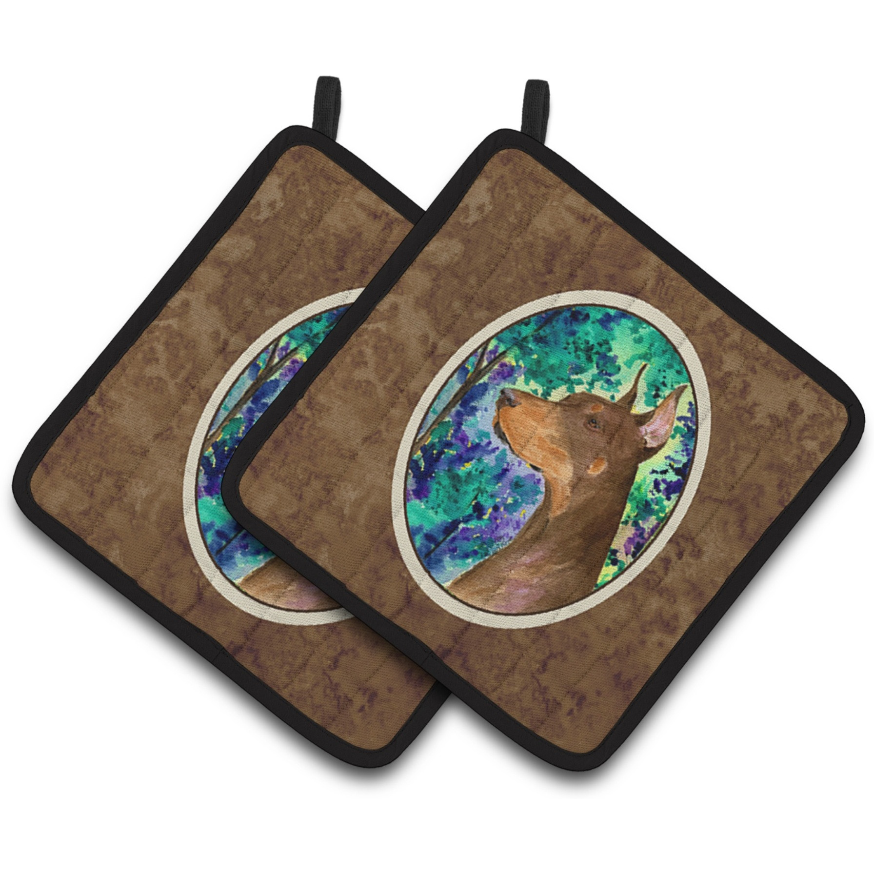 &quotCaroline's Treasures Doberman Pair of Pot Holders SS8457PTHD, 7.5HX7.5W, Multicolor"