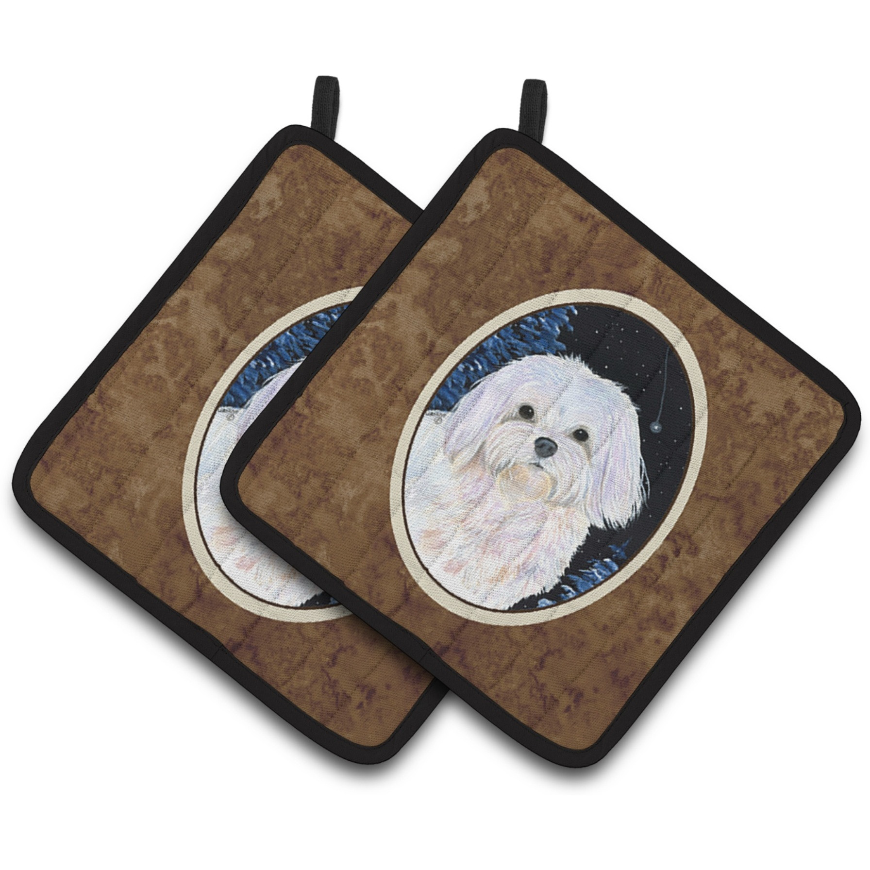 &quotCaroline's Treasures Starry Night Maltese Pair of Pot Holders SS8460PTHD, 7.5HX7.5W, Multicolor"