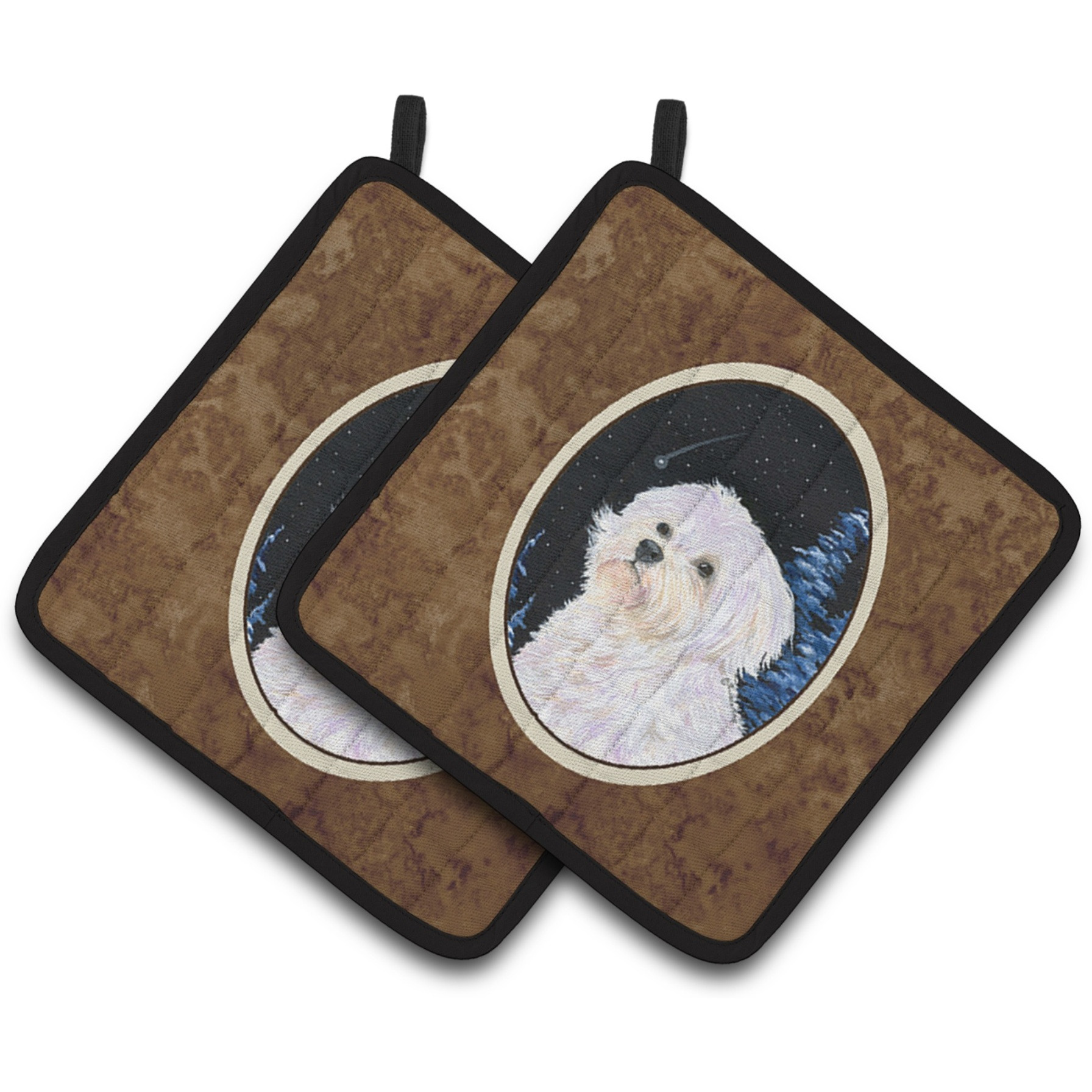 &quotCaroline's Treasures Starry Night Maltese Pair of Pot Holders SS8461PTHD, 7.5HX7.5W, Multicolor"