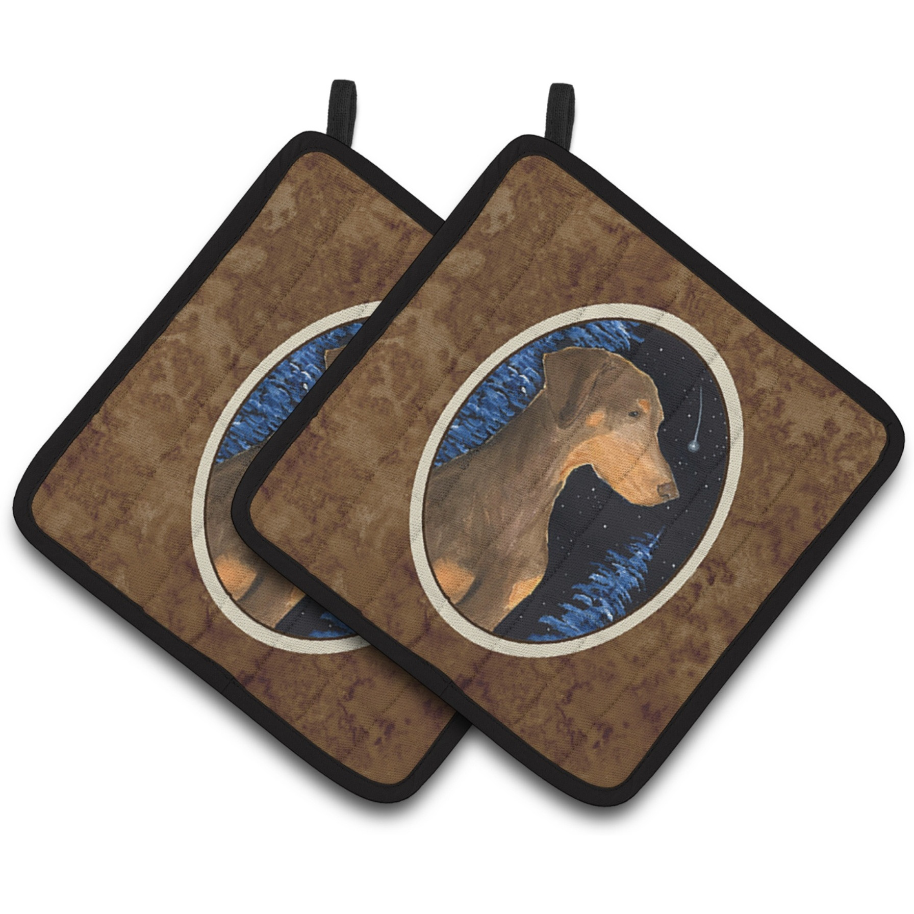 &quotCaroline's Treasures Starry Night Doberman Pair of Pot Holders SS8462PTHD, 7.5HX7.5W, Multicolor"