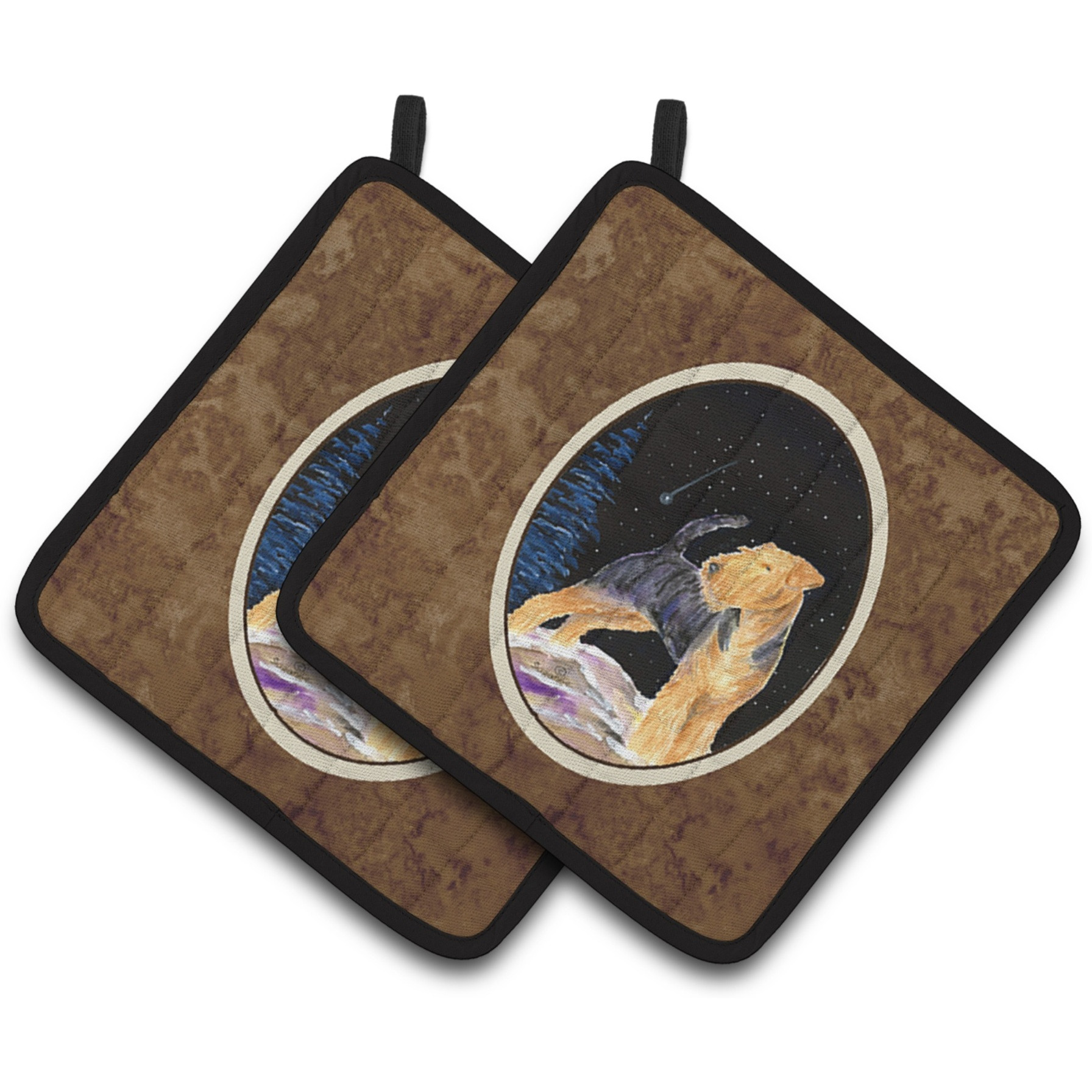 &quotCaroline's Treasures Starry Night Welsh Terrier Pair of Pot Holders SS8464PTHD, 7.5HX7.5W, Multicolor"