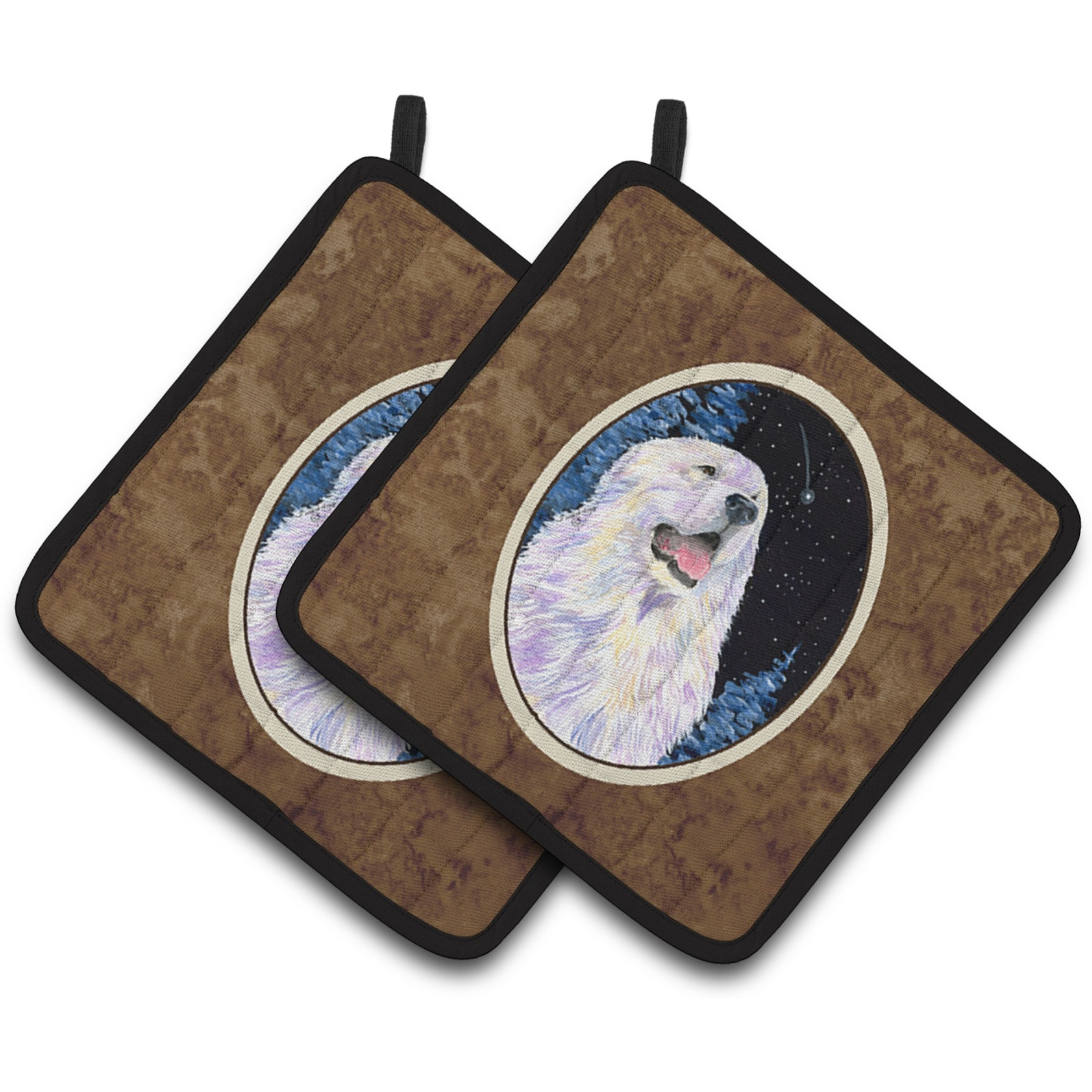 &quotCaroline's Treasures Starry Night Great Pyrenees Pair of Pot Holders SS8466PTHD, 7.5HX7.5W, Multicolor"