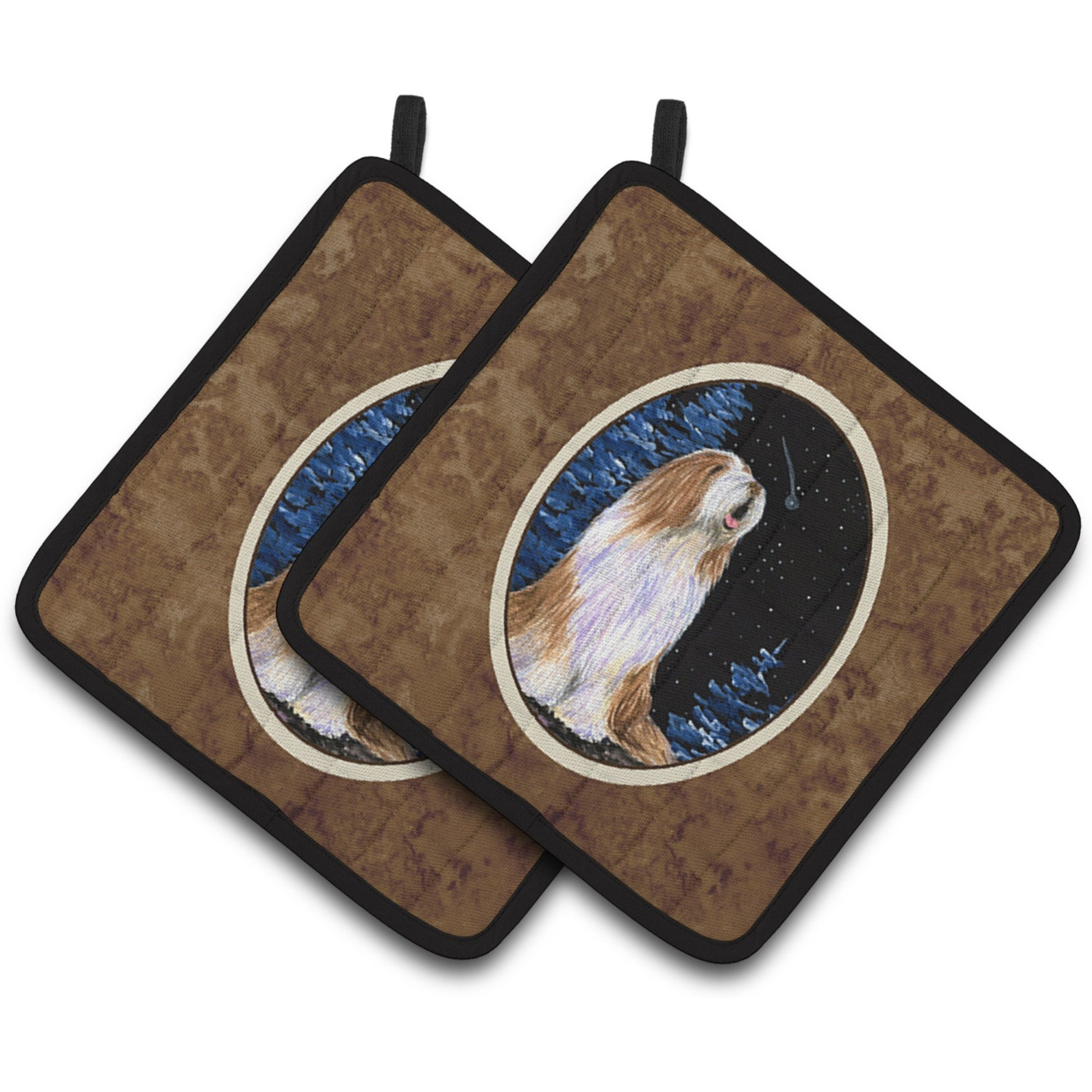 &quotCaroline's Treasures Starry Night Bearded Collie Pair of Pot Holders SS8467PTHD, 7.5HX7.5W, Multicolor"