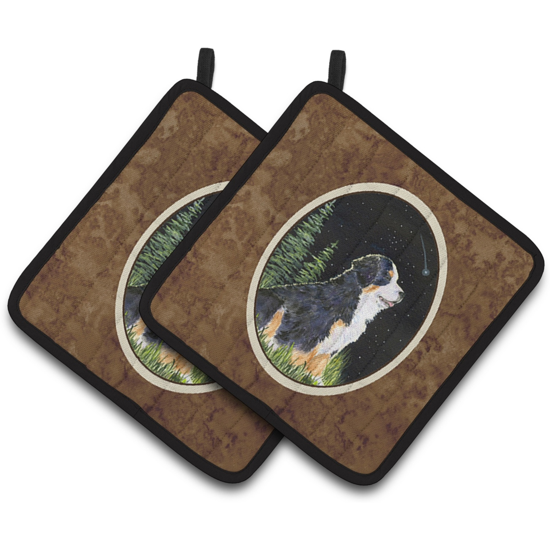 &quotCaroline's Treasures Starry Night Bernese Mountain Dog Pair of Pot Holders SS8468PTHD, 7.5HX7.5W, Multicolor"