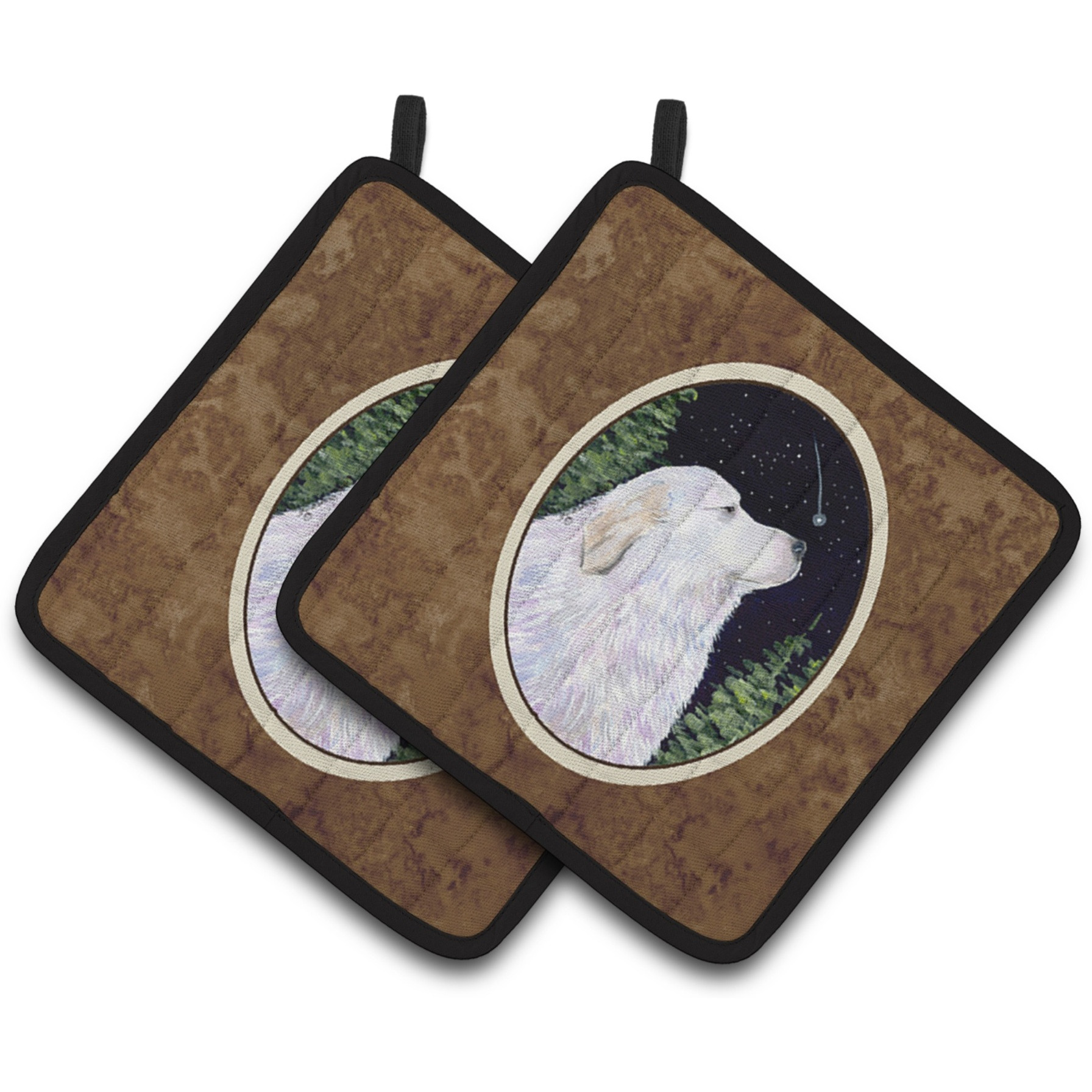 &quotCaroline's Treasures Starry Night Great Pyrenees Pair of Pot Holders SS8470PTHD, 7.5HX7.5W, Multicolor"