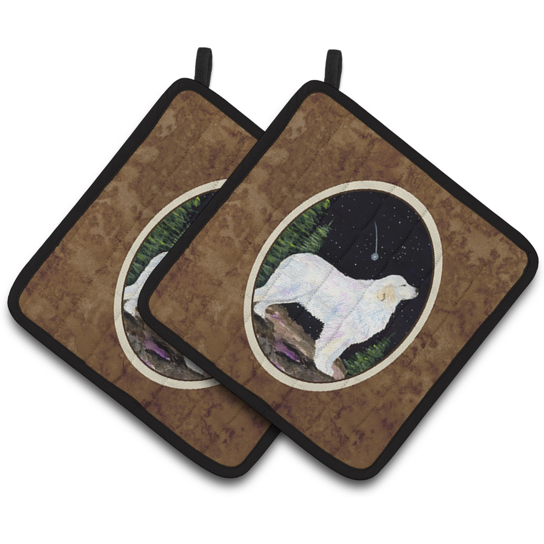 &quotCaroline's Treasures Starry Night Great Pyrenees Pair of Pot Holders SS8471PTHD, 7.5HX7.5W, Multicolor"