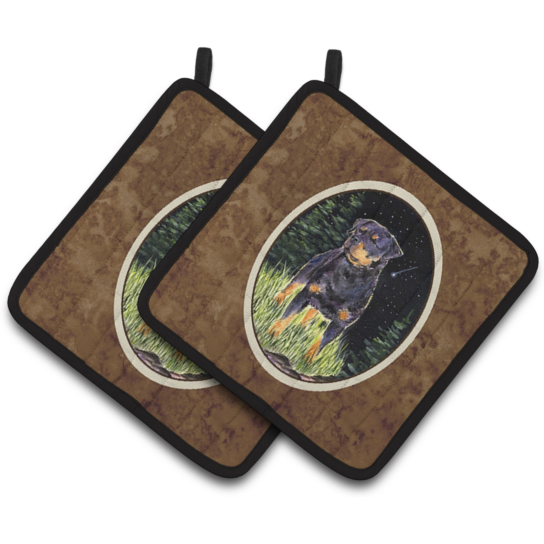 &quotCaroline's Treasures Starry Night Rottweiler Pair of Pot Holders SS8475PTHD, 7.5HX7.5W, Multicolor"