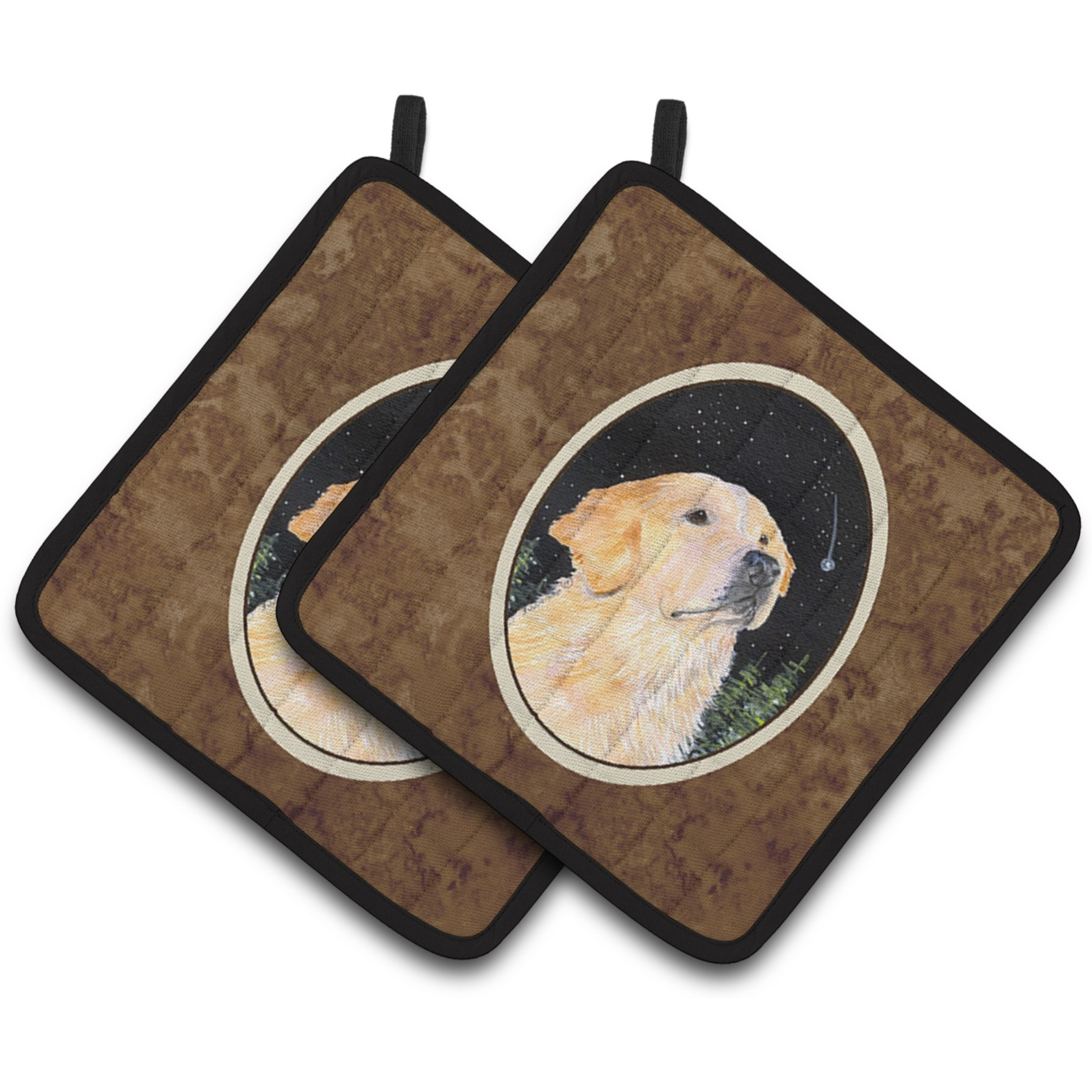 &quotCaroline's Treasures Starry Night Golden Retriever Pair of Pot Holders SS8480PTHD, 7.5HX7.5W, Multicolor"