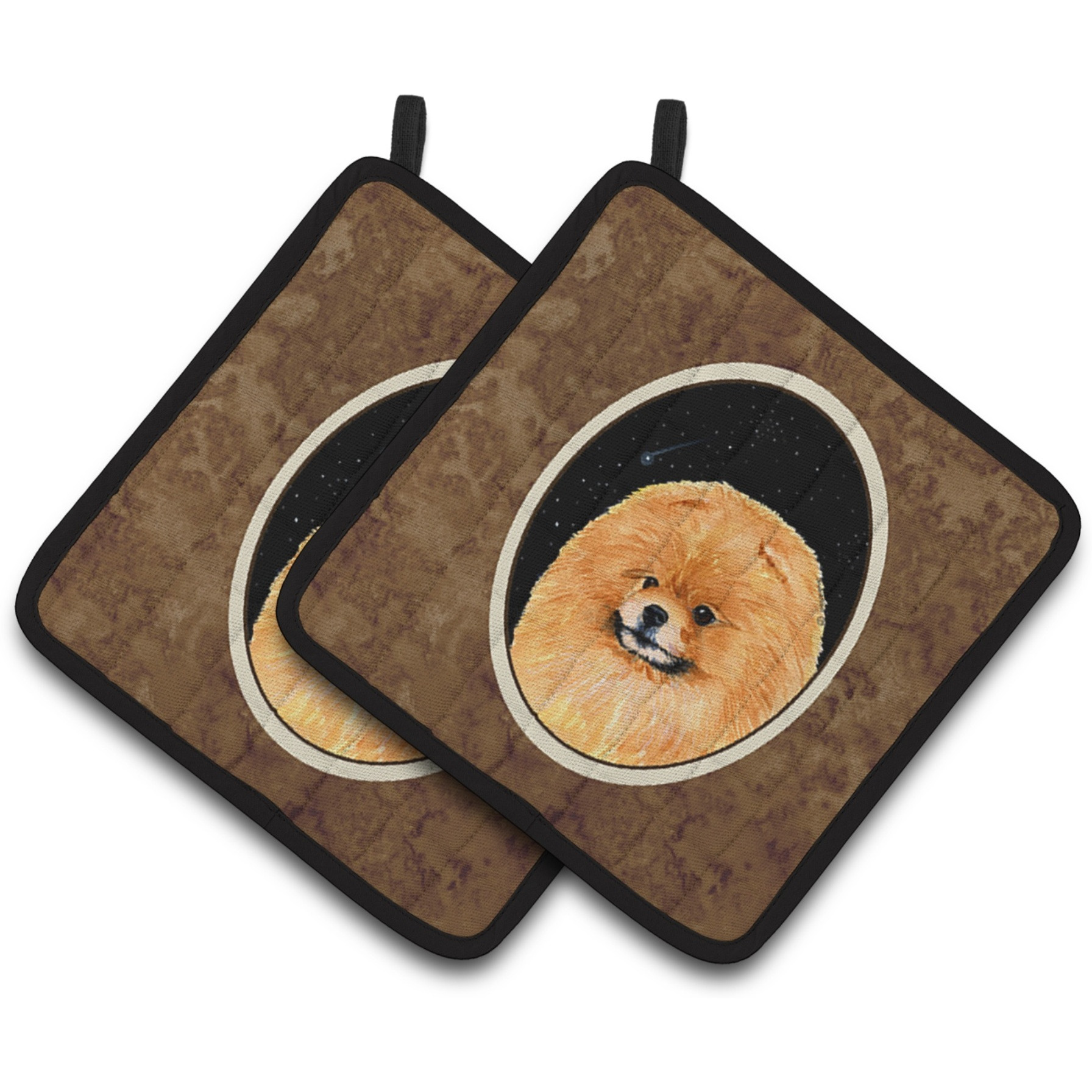 &quotCaroline's Treasures Starry Night Pomeranian Pair of Pot Holders SS8481PTHD, 7.5HX7.5W, Multicolor"