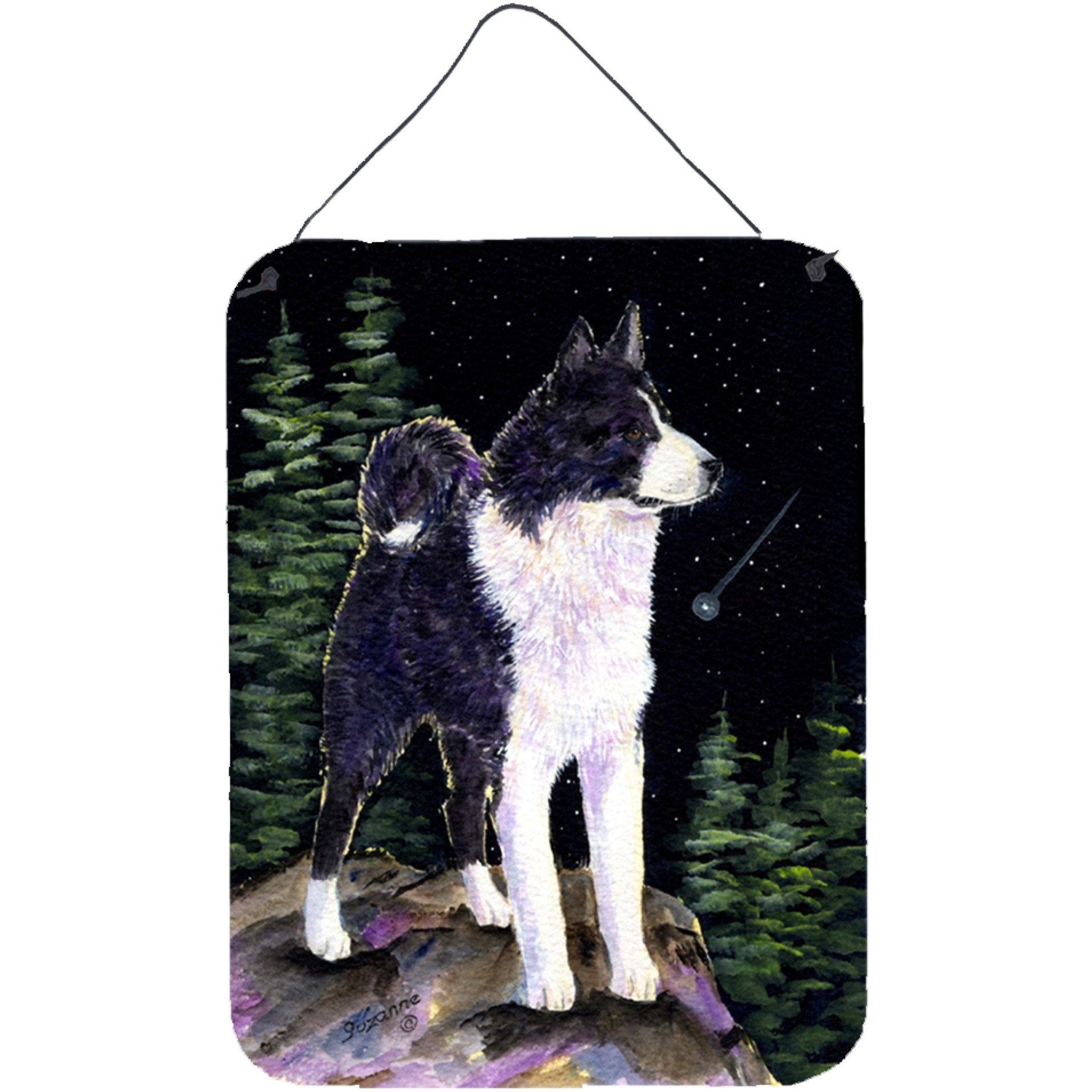 &quotCaroline's Treasures Starry Night Karelian Bear Dog Aluminium Metal Wall or Door Hanging Prints, 16"" x 12"", Multicolor"
