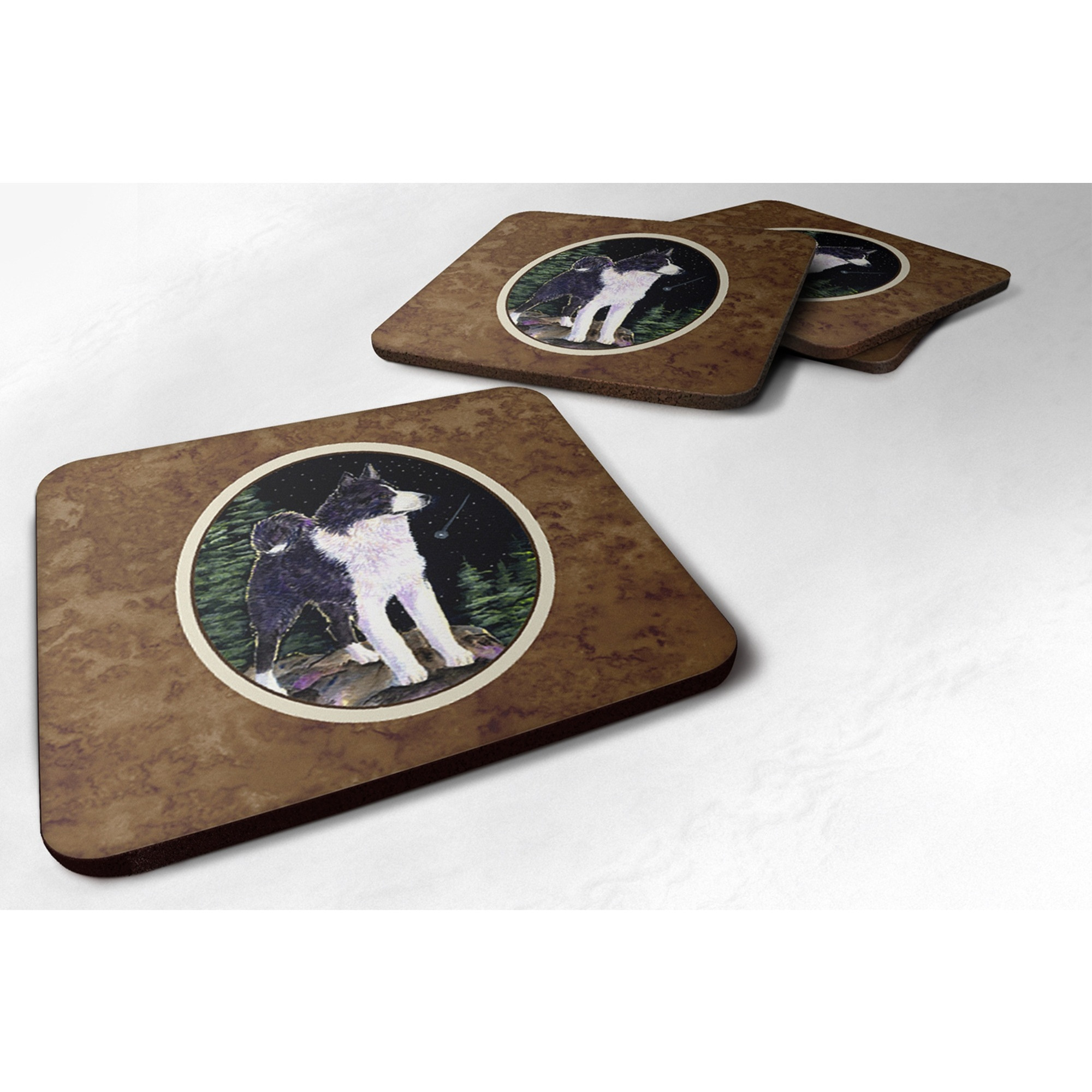 &quotCaroline's Treasures SS8483FC Starry Night Karelian Bear Dog Foam Coasters Set of 4 (Set of 4), 3.5"" H x 3.5"" W, Multicolor"
