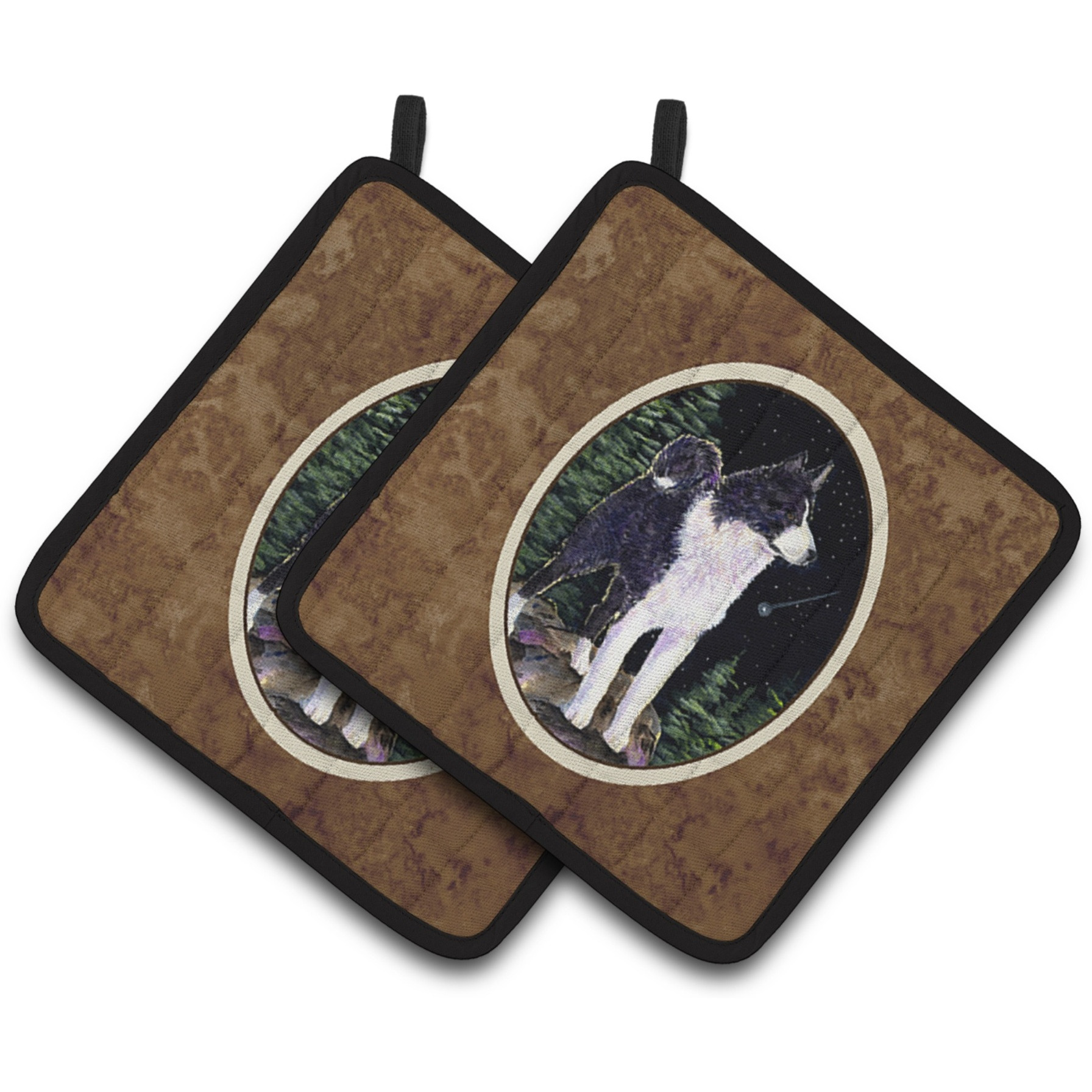 &quotCaroline's Treasures Starry Night Karelian Bear Dog Pair of Pot Holders SS8483PTHD, 7.5HX7.5W, Multicolor"