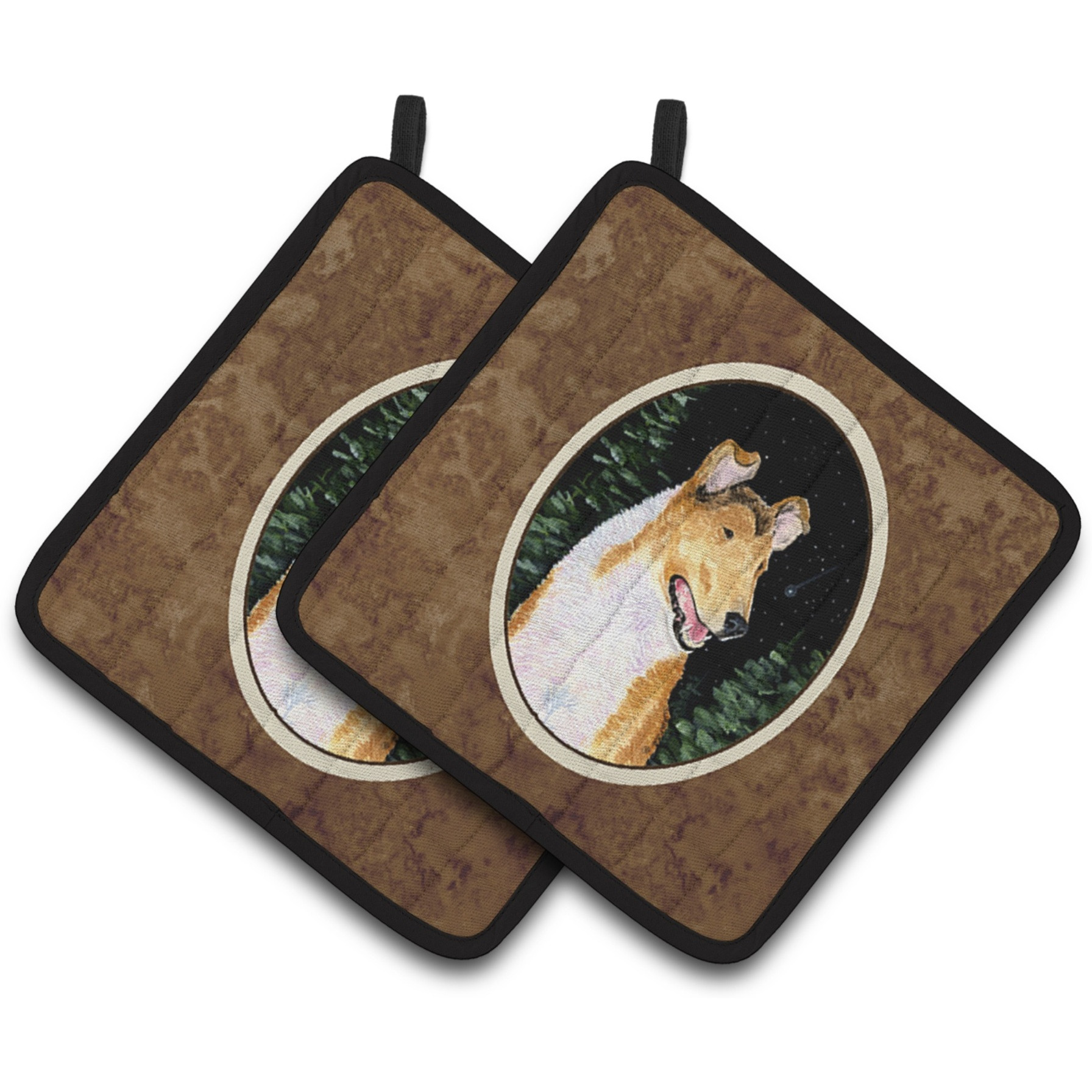 &quotCaroline's Treasures Starry Night Collie Smooth Pair of Pot Holders SS8484PTHD, 7.5HX7.5W, Multicolor"