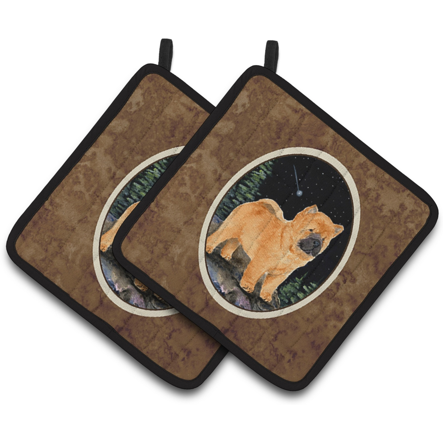 &quotCaroline's Treasures Starry Night Chow Pair of Pot Holders SS8488PTHD, 7.5HX7.5W, Multicolor"