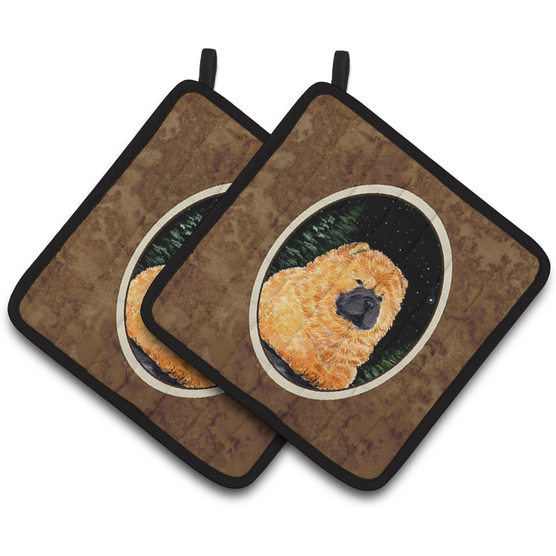 &quotCaroline's Treasures Starry Night Chow Pair of Pot Holders SS8489PTHD, 7.5HX7.5W, Multicolor"