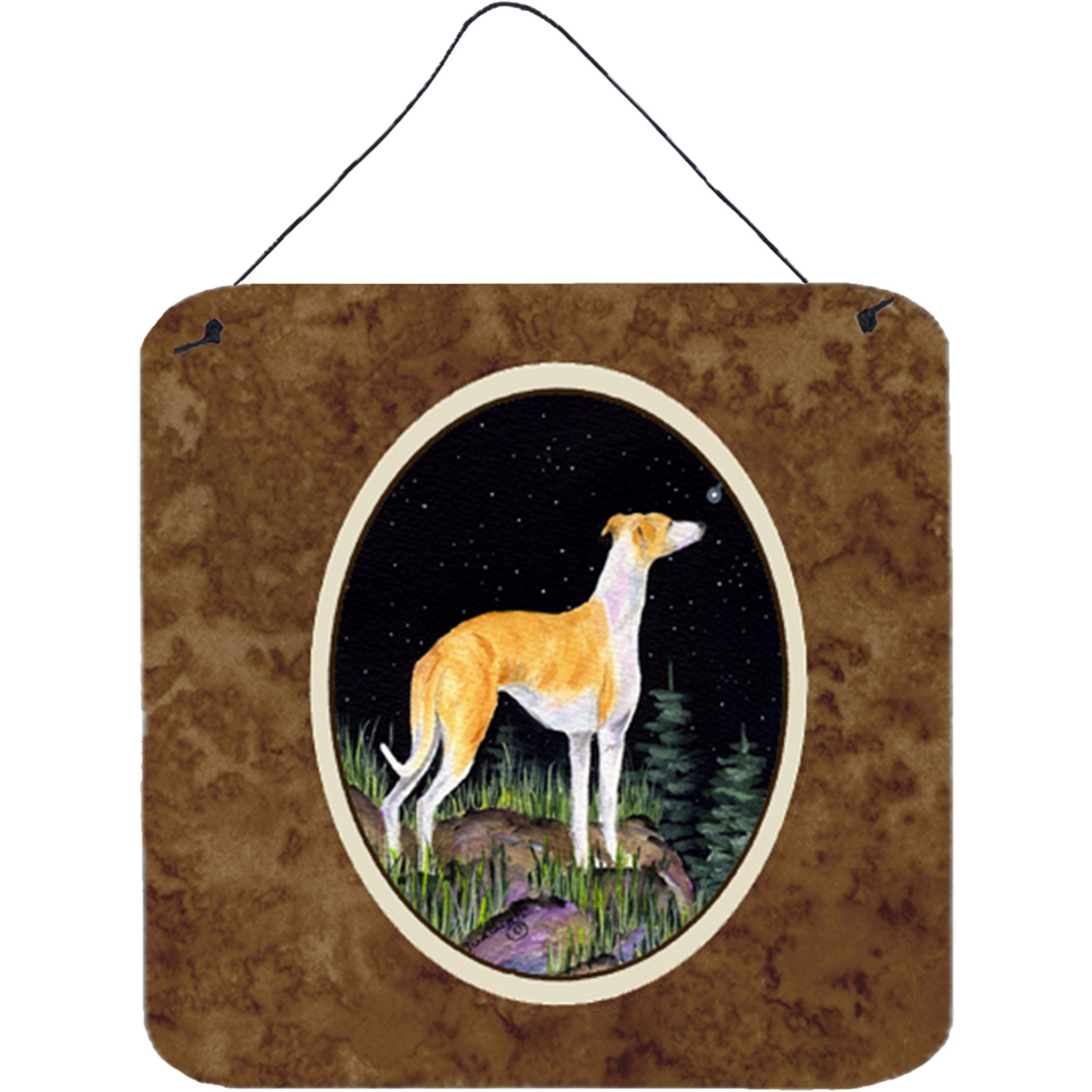 &quotCaroline's Treasures Starry Night Whippet Aluminum Metal Wall or Door Hanging Prints, 6 x 6"", Multicolor"