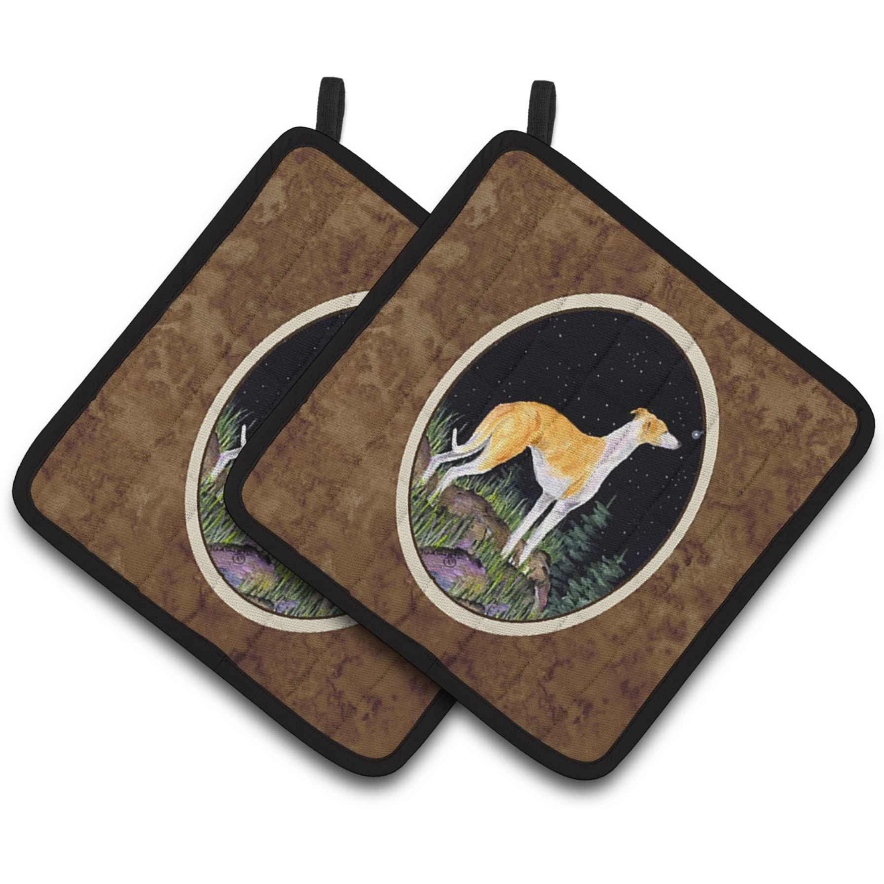 &quotCaroline's Treasures Starry Night Whippet Pair of Pot Holders SS8492PTHD, 7.5HX7.5W, Multicolor"
