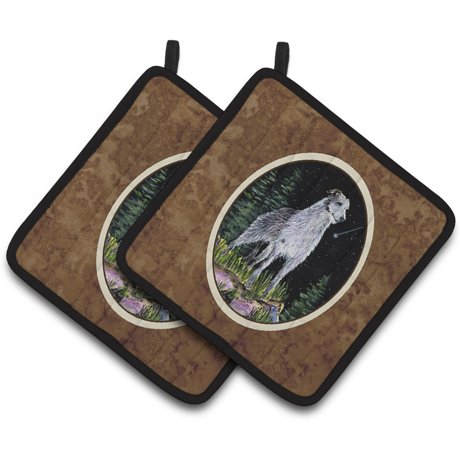 &quotCaroline's Treasures Starry Night Scottish Deerhound Pair of Pot Holders SS8493PTHD, 7.5HX7.5W, Multicolor"