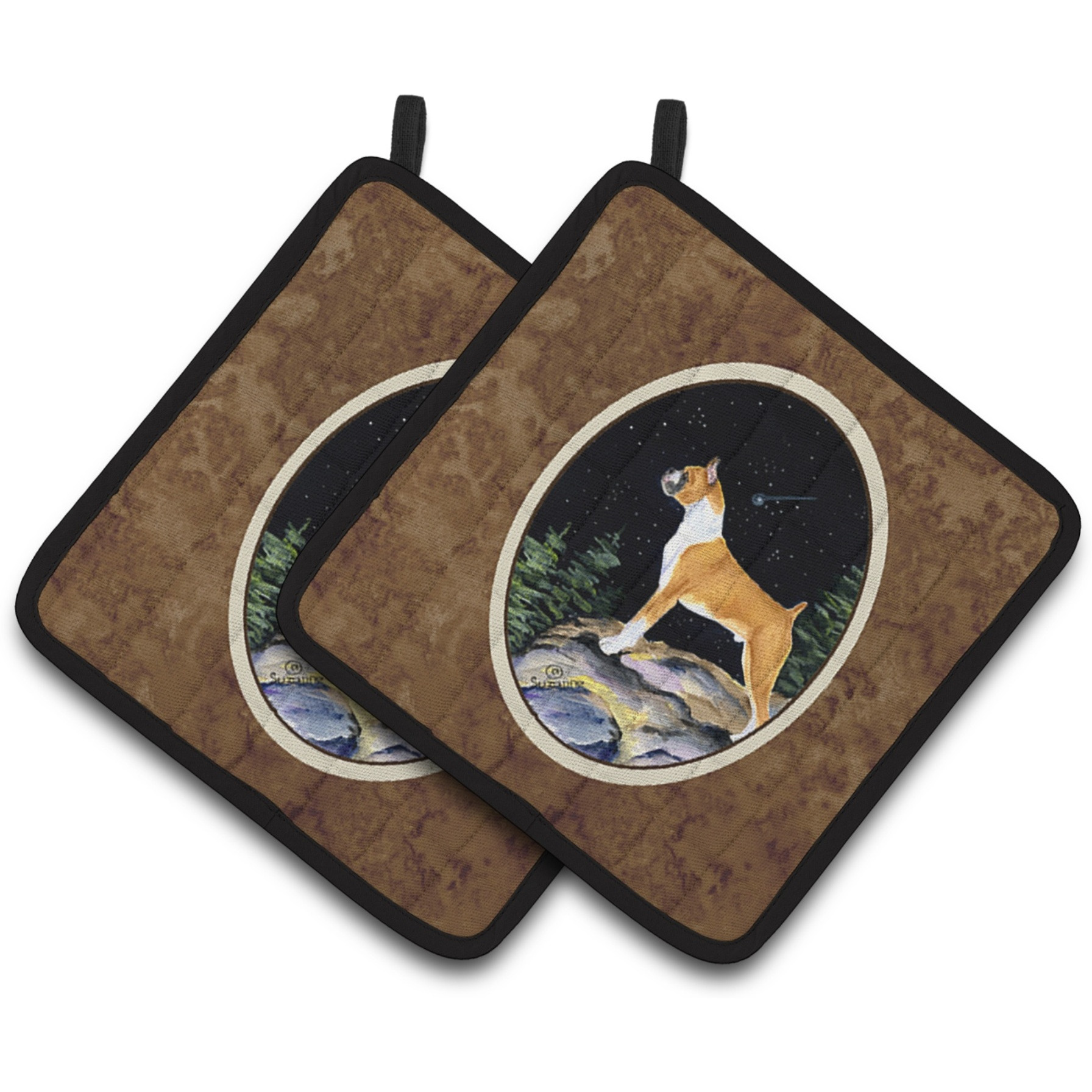 &quotCaroline's Treasures Starry Night Boxer Pair of Pot Holders SS8496PTHD, 7.5HX7.5W, Multicolor"