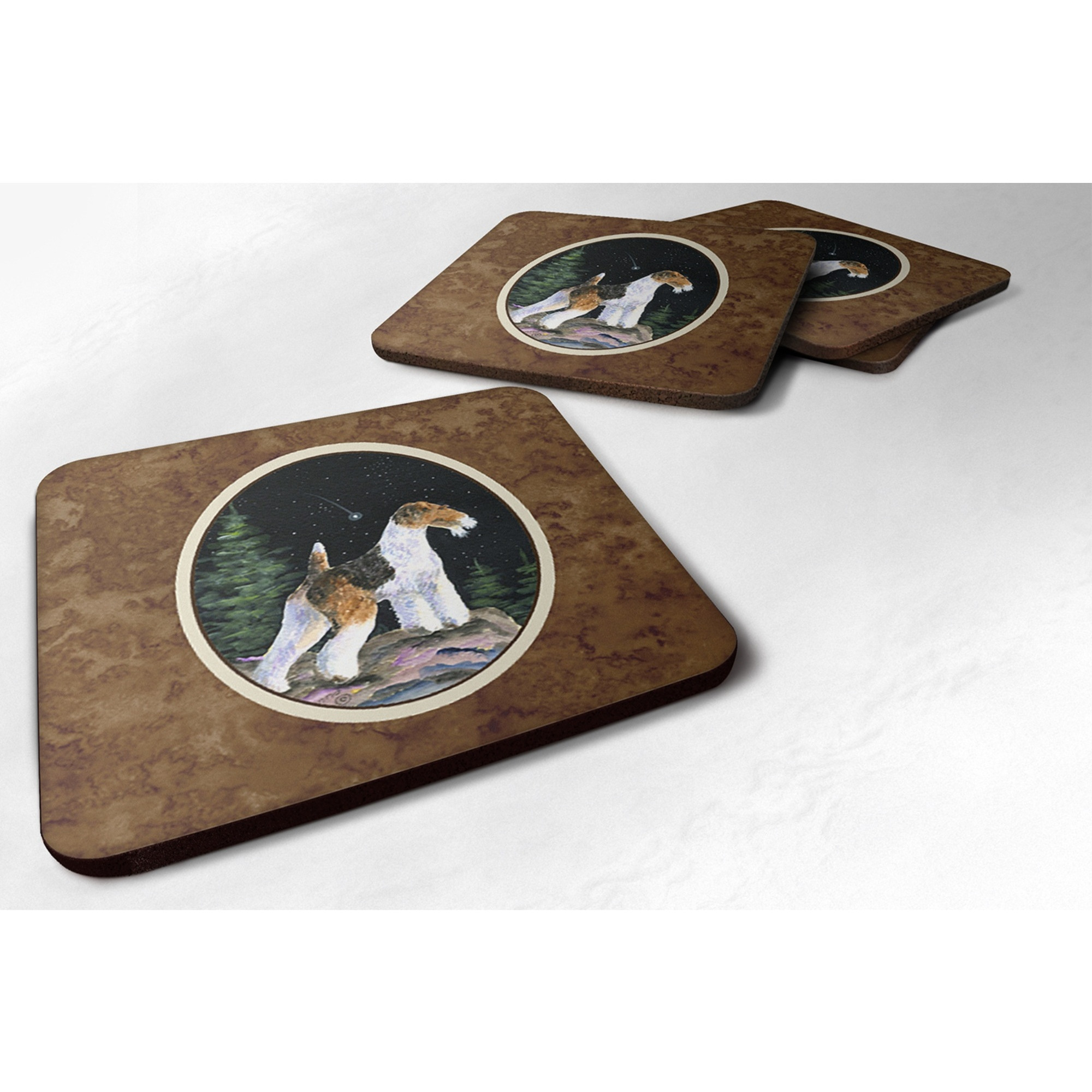 &quotCaroline's Treasures SS8500FC Starry Night Fox Terrier Foam Coasters Set of 4 (Set of 4), 3.5"" H x 3.5"" W, Multicolor"