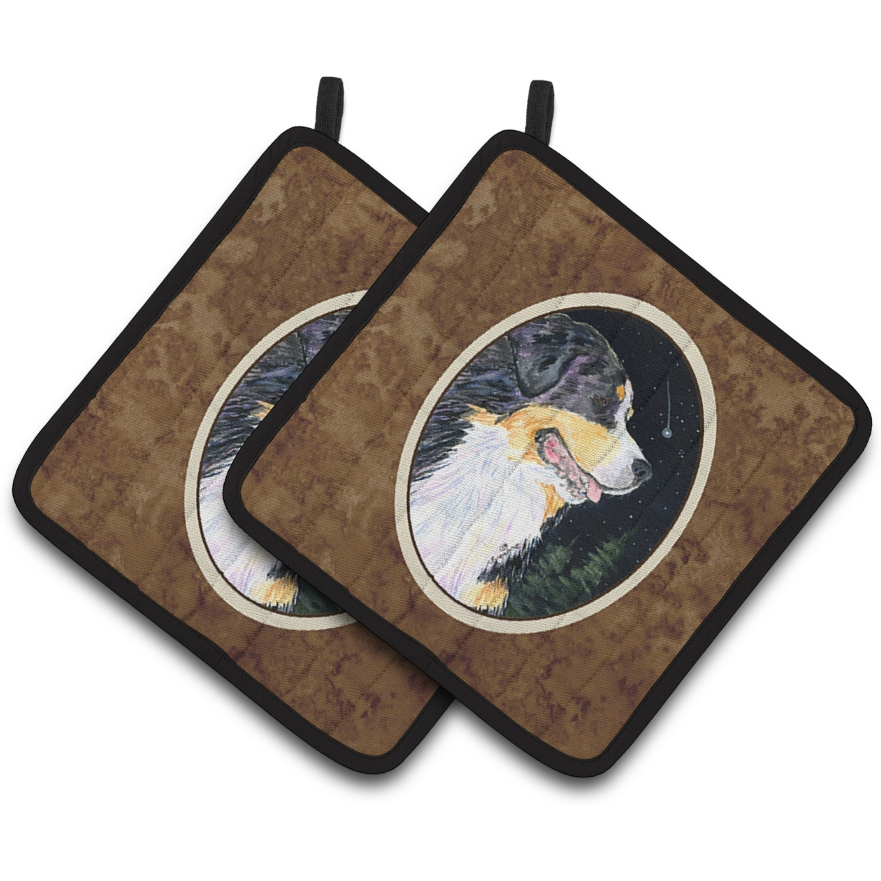 &quotCaroline's Treasures Starry Night Bernese Mountain Dog Pair of Pot Holders SS8512PTHD, 7.5HX7.5W, Multicolor"