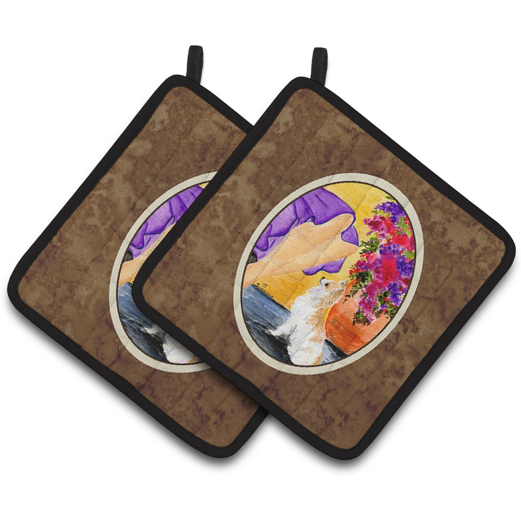 &quotCaroline's Treasures Lady with Her Chihuahua Pair of Pot Holders SS8521PTHD, 7.5HX7.5W, Multicolor"