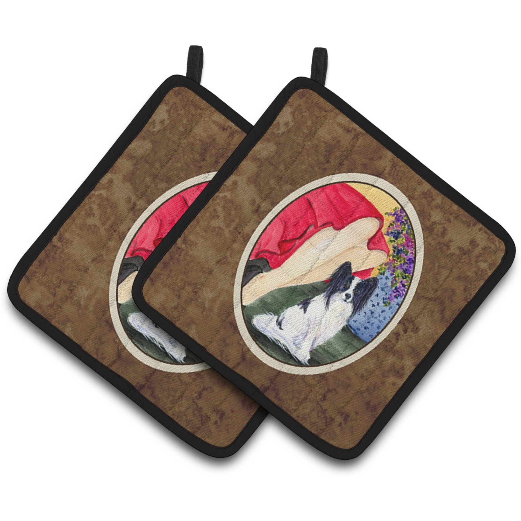&quotCaroline's Treasures Lady with Her Papillon Pair of Pot Holders SS8523PTHD, 7.5HX7.5W, Multicolor"