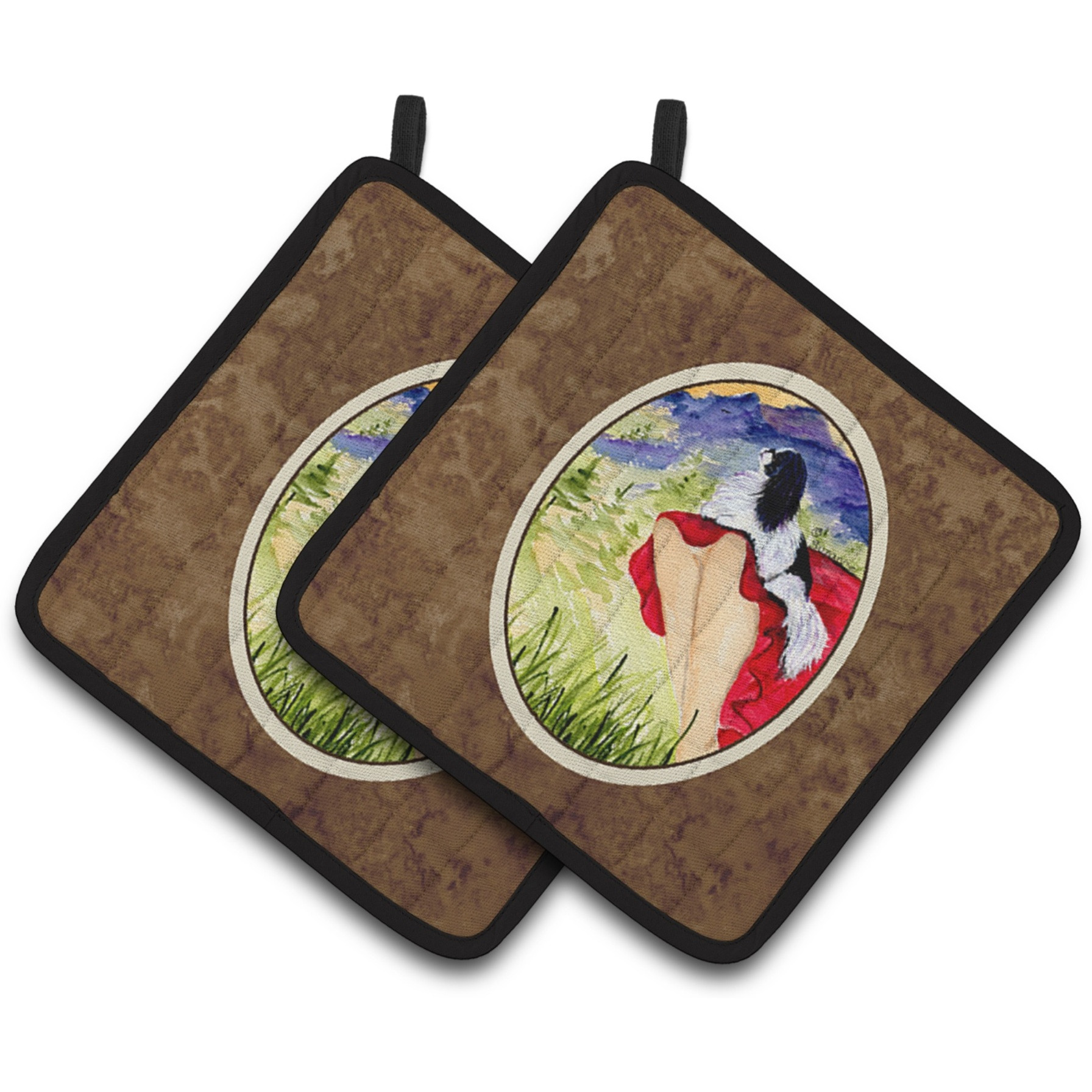 &quotCaroline's Treasures Lady with Her Japanese Chin Pair of Pot Holders SS8524PTHD, 7.5HX7.5W, Multicolor"